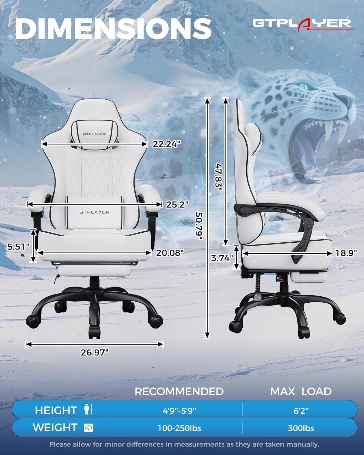 image:imageGTPLAYER Big and Tall Gaming Chair with Footrest Ergonomic Office Desk Chair with 44in Thick Cushion and Wide Wingless Seat Comfortable Leather Computer Chair Predator Series Chocolate BrownWhite
