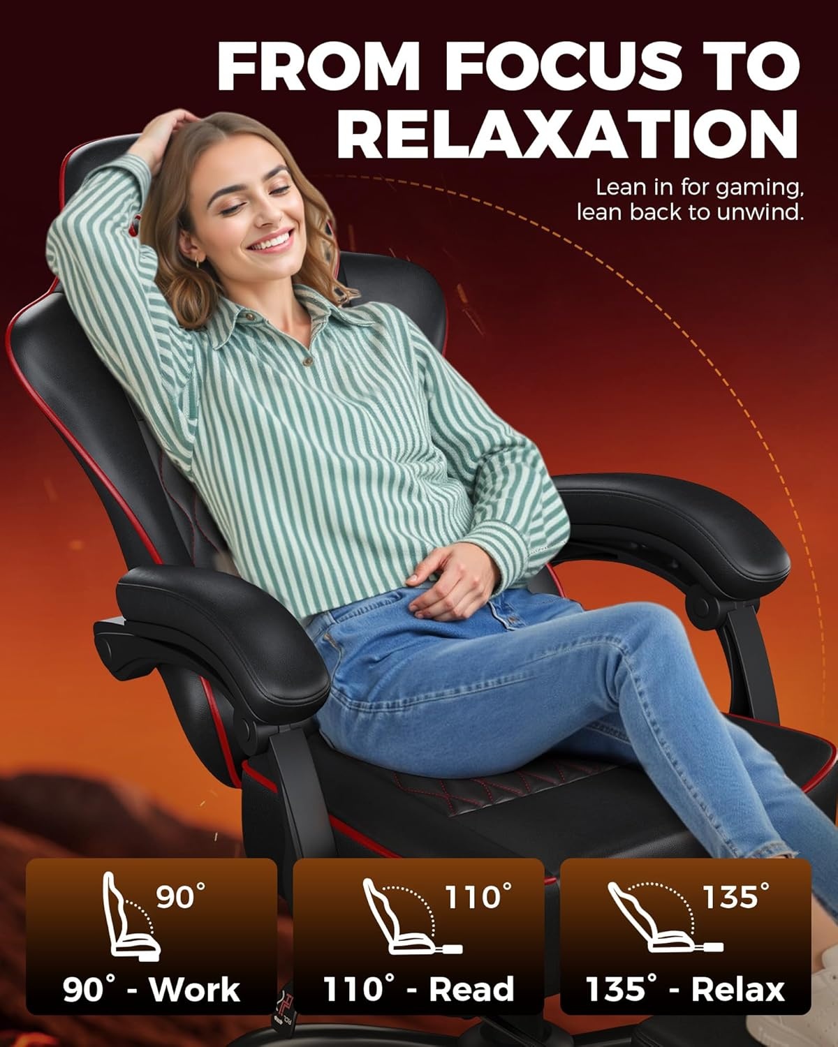image:imageGTPLAYER Big and Tall Gaming Chair with Footrest Ergonomic Office Desk Chair with 44in Thick Cushion and Wide Wingless Seat Comfortable Leather Computer Chair Predator Series Chocolate BrownBlack Red