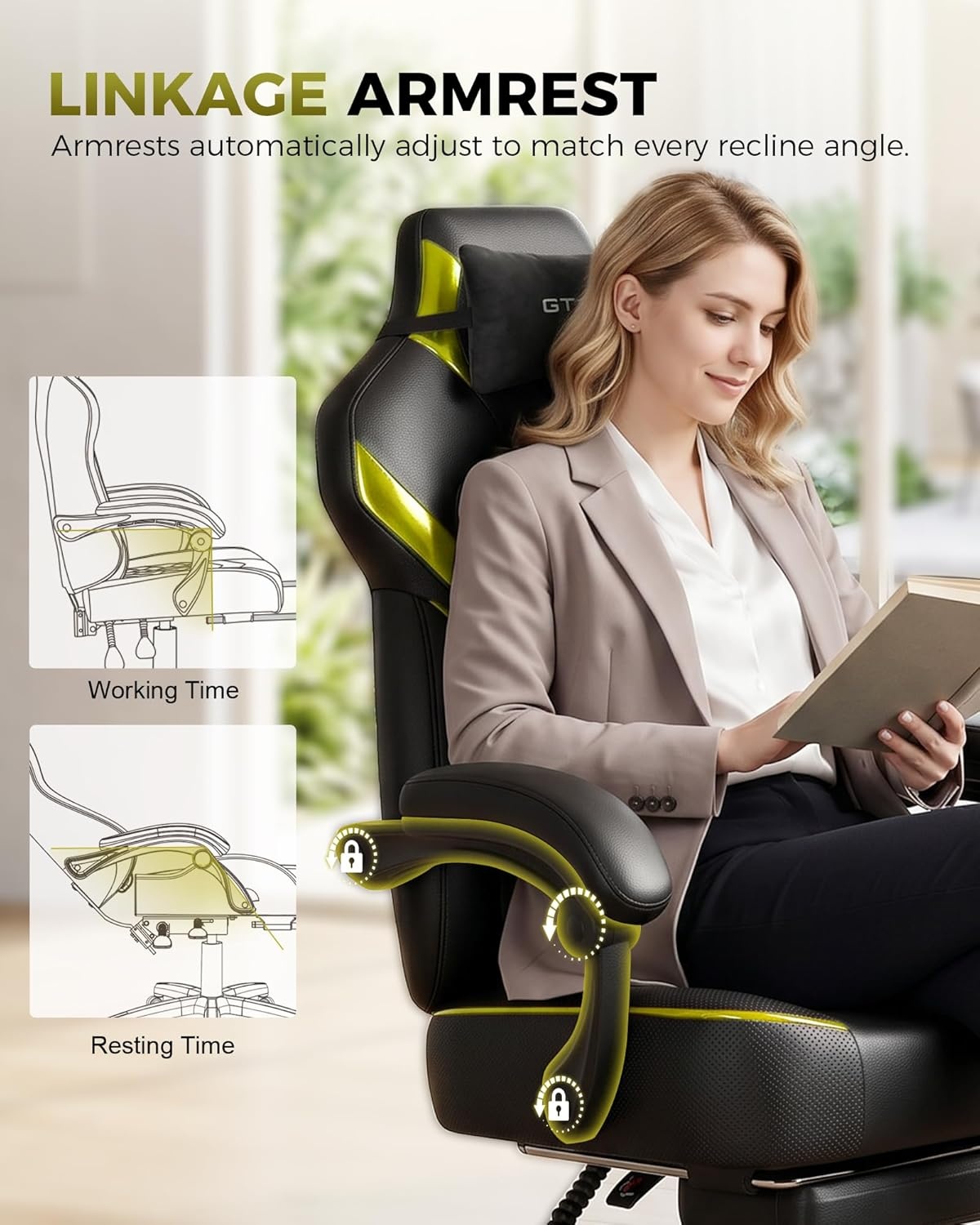 image:imageGTPLAYER Big and Tall Gaming Chair with Footrest High Back Ergonomic Office Chair for Adults Heavy Duty 350 lbs Capacity Premium Leather amp Iridescent Trim ACEArmor YellowYellow