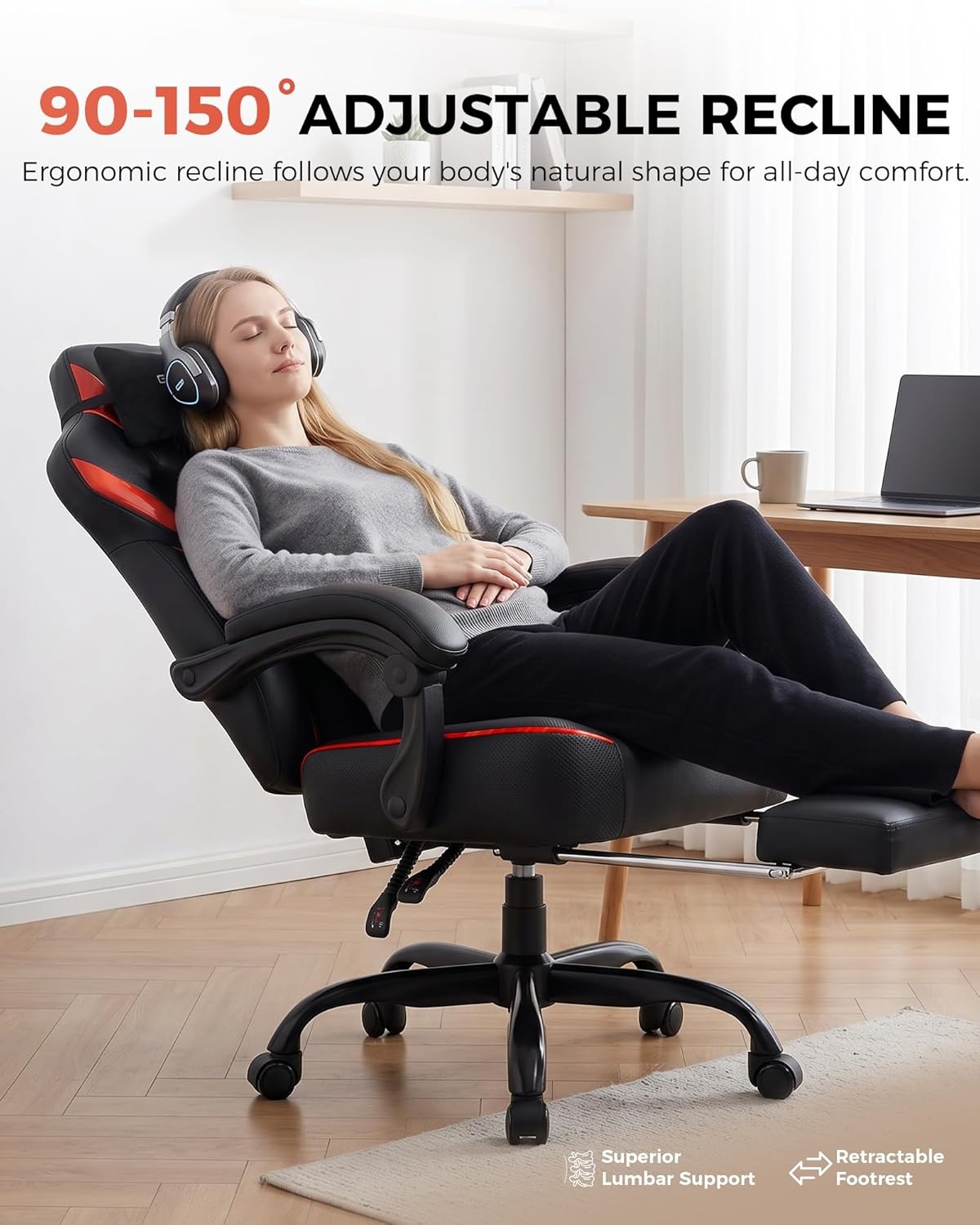 image:imageGTPLAYER Big and Tall Gaming Chair with Footrest High Back Ergonomic Office Chair for Adults Heavy Duty 350 lbs Capacity Premium Leather amp Iridescent Trim ACEArmor YellowRed