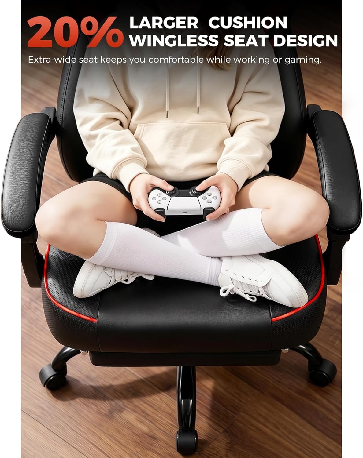 image:imageGTPLAYER Big and Tall Gaming Chair with Footrest High Back Ergonomic Office Chair for Adults Heavy Duty 350 lbs Capacity Premium Leather amp Iridescent Trim ACEArmor YellowRed