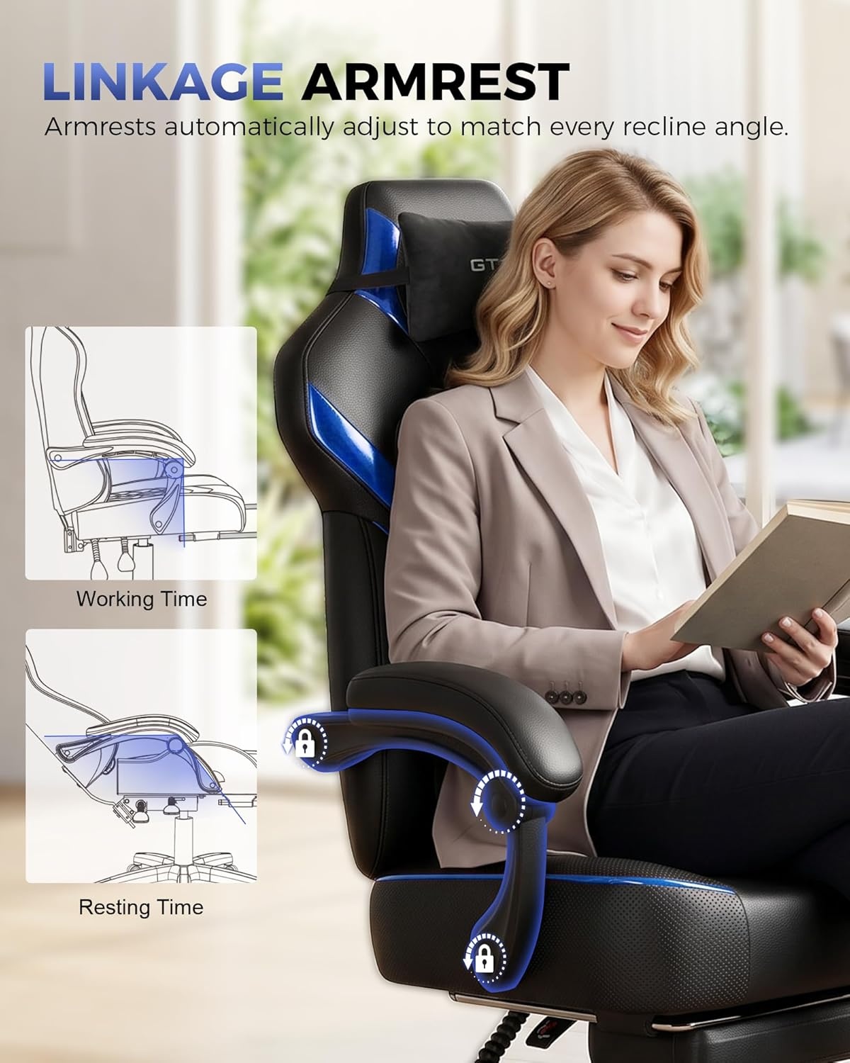 image:imageGTPLAYER Big and Tall Gaming Chair with Footrest High Back Ergonomic Office Chair for Adults Heavy Duty 350 lbs Capacity Premium Leather amp Iridescent Trim ACEArmor YellowBlue