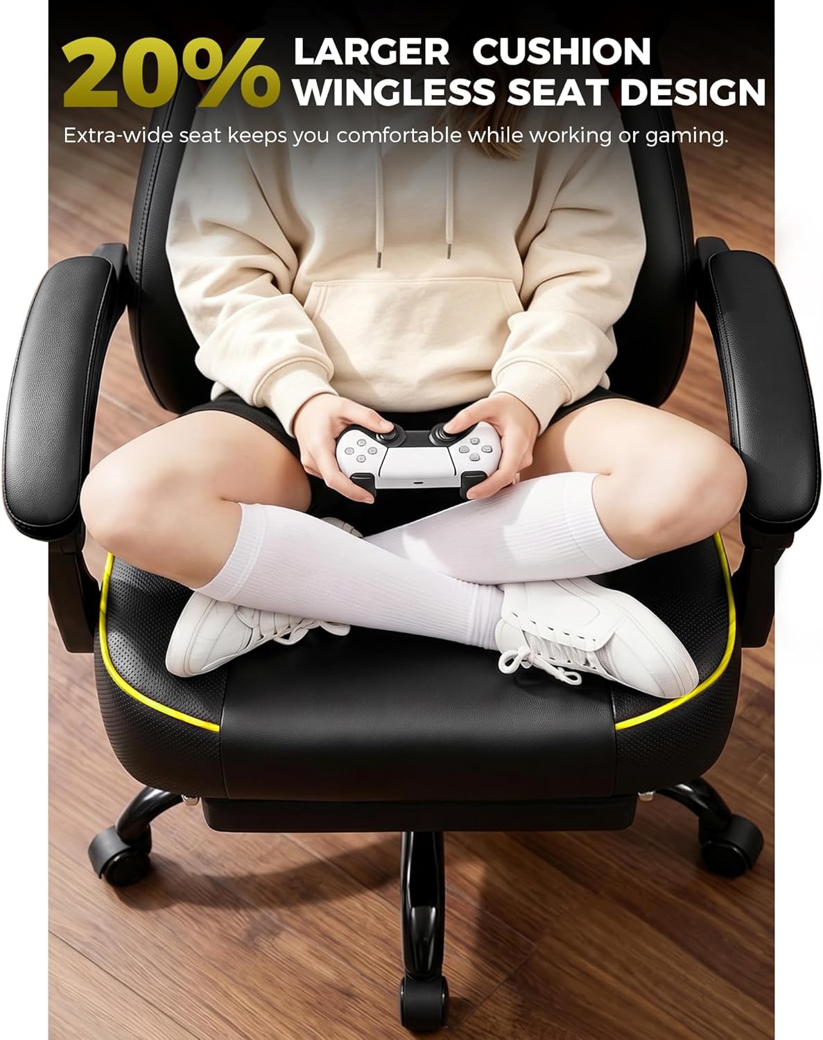 image:imageGTPLAYER Big and Tall Gaming Chair with Footrest High Back Ergonomic Office Chair for Adults Heavy Duty 350 lbs Capacity Premium Leather amp Iridescent Trim ACEArmor YellowYellow