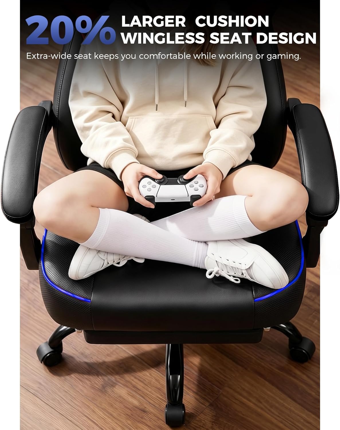 image:imageGTPLAYER Big and Tall Gaming Chair with Footrest High Back Ergonomic Office Chair for Adults Heavy Duty 350 lbs Capacity Premium Leather amp Iridescent Trim ACEArmor YellowBlue