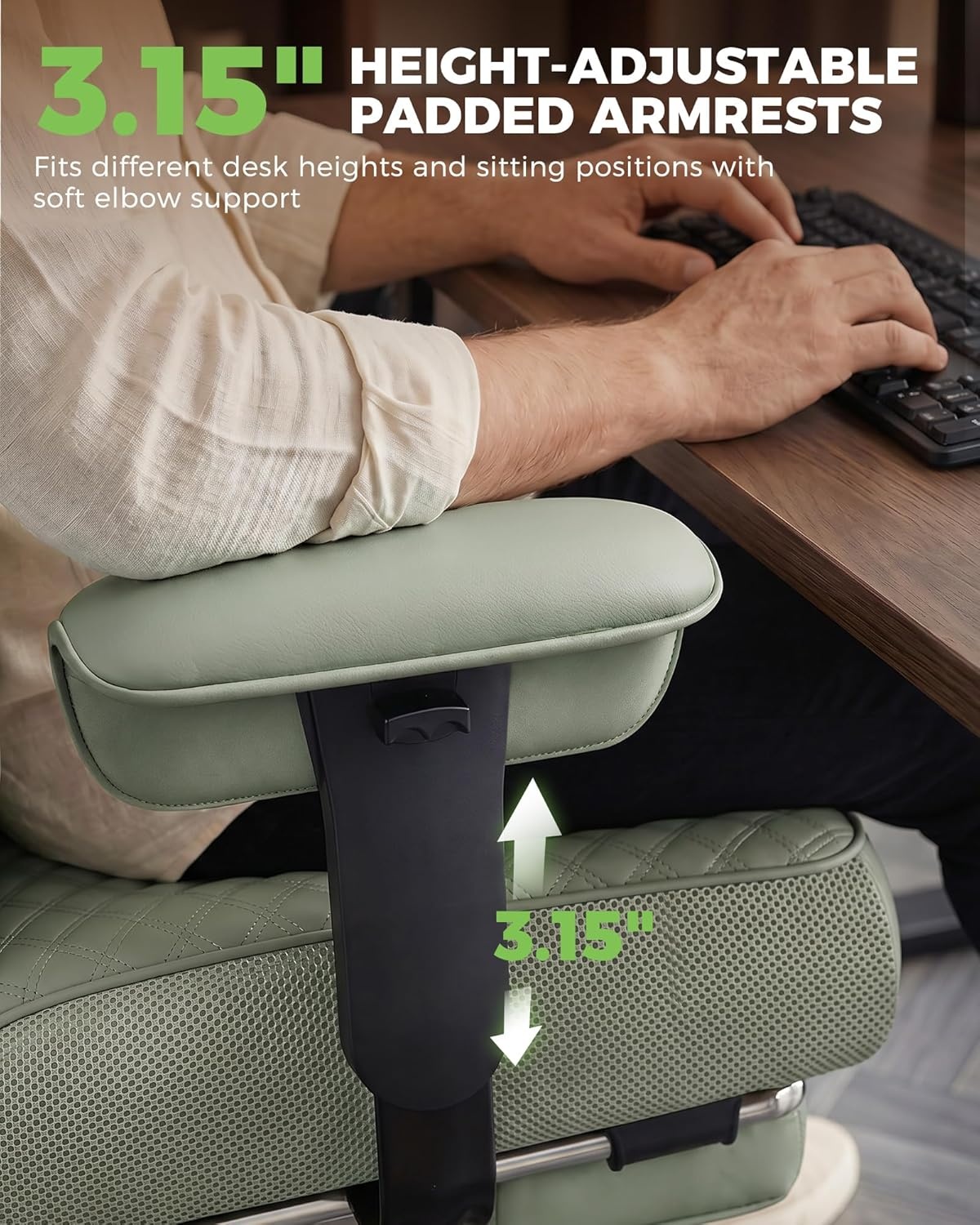 image:imageGTPLAYER Big and Tall Office Chair Wide Ergonomic Gaming Chair with Deluxe Embossing Designed Leather with Foot Rest150Reclining Adjustable Soft Armrests Pocket Spring Back Support and PillowPugreen