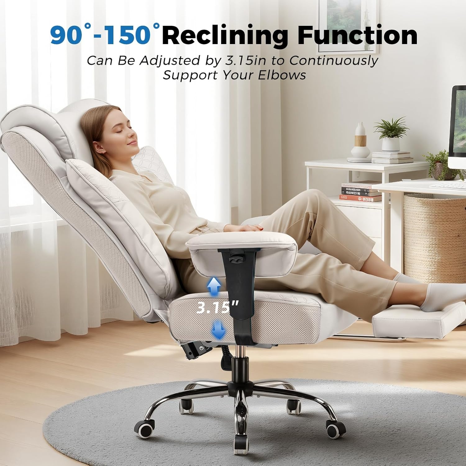 image:imageGTPLAYER Big and Tall Office Chair Wide Ergonomic Gaming Chair with Deluxe Embossing Designed Leather with Foot Rest150Reclining Adjustable Soft Armrests Pocket Spring Back Support and PillowPubeige