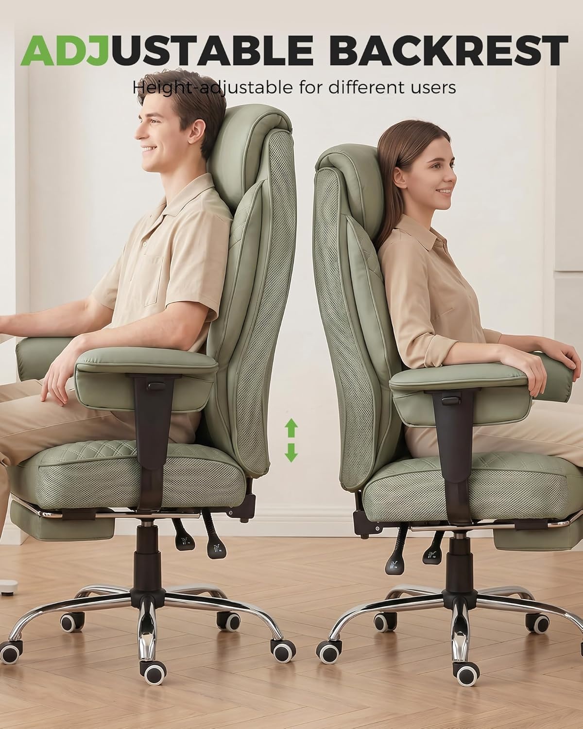 image:imageGTPLAYER Big and Tall Office Chair Wide Ergonomic Gaming Chair with Deluxe Embossing Designed Leather with Foot Rest150Reclining Adjustable Soft Armrests Pocket Spring Back Support and PillowPugreen