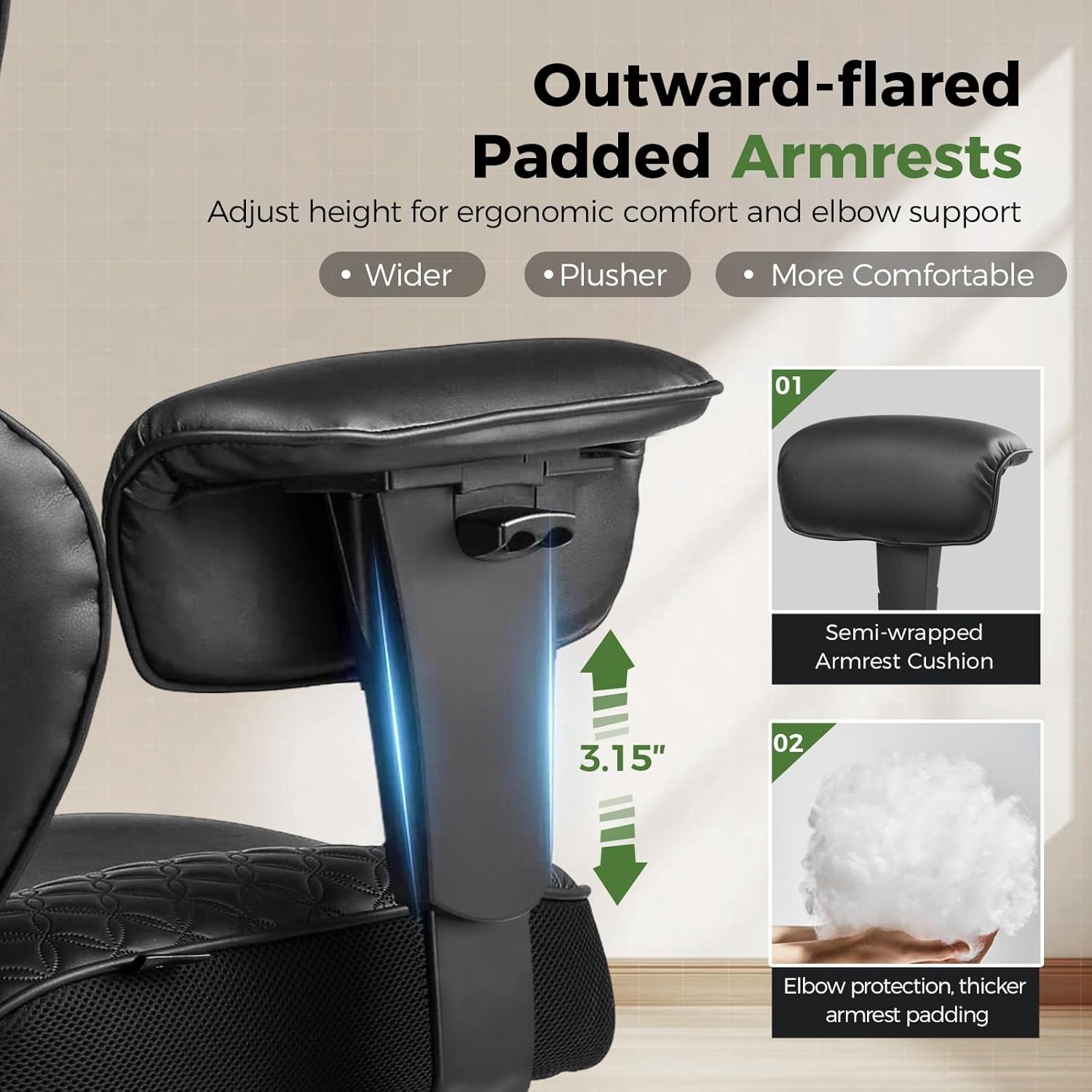 image:imageGTPLAYER Big and Tall Office Chair Wide Ergonomic Gaming Chair with Deluxe Embossing Designed Leather with Foot Rest150Reclining Adjustable Soft Armrests Pocket Spring Back Support and PillowPucoal Black