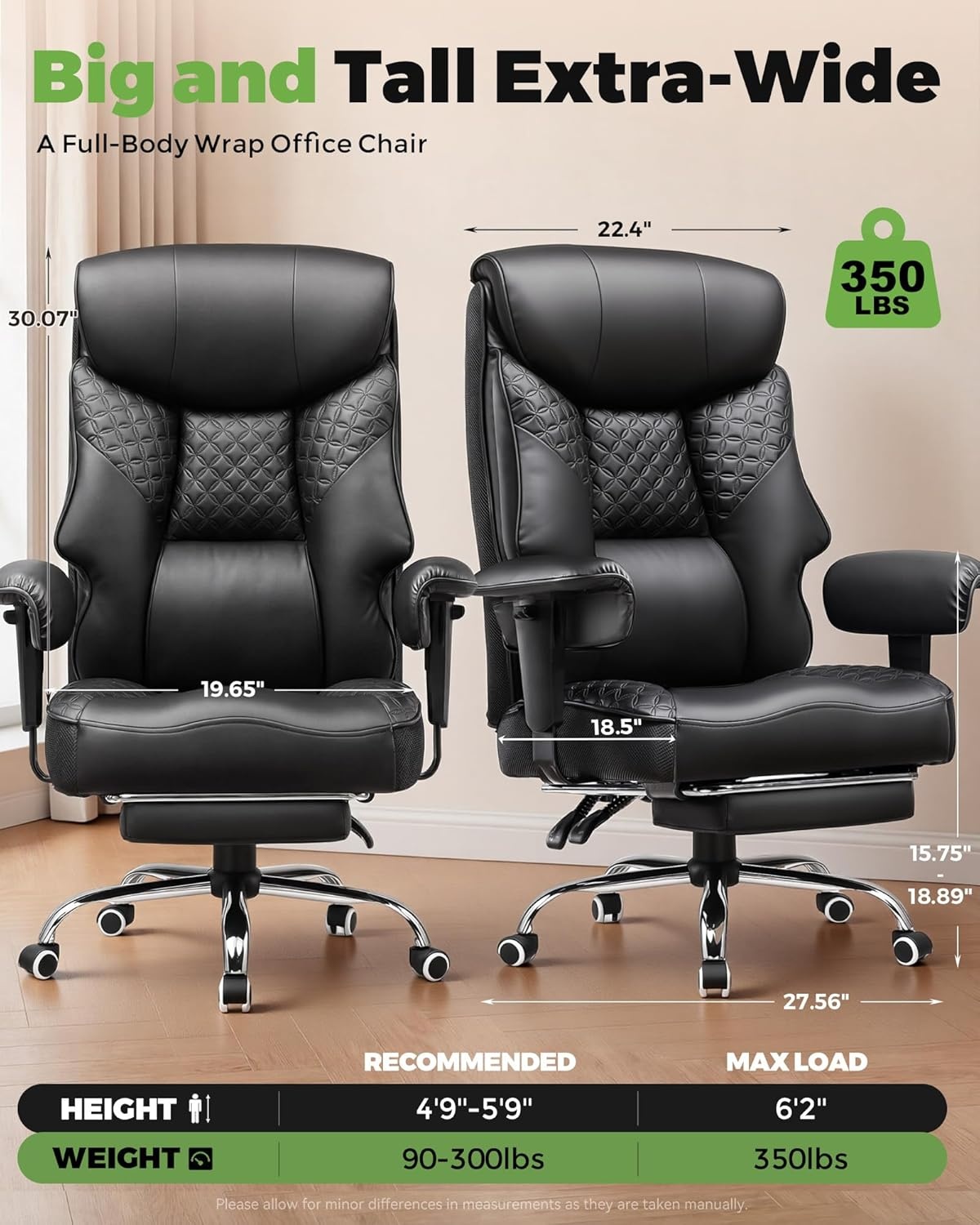 image:imageGTPLAYER Big and Tall Office Chair Wide Ergonomic Gaming Chair with Deluxe Embossing Designed Leather with Foot Rest150Reclining Adjustable Soft Armrests Pocket Spring Back Support and PillowPublack