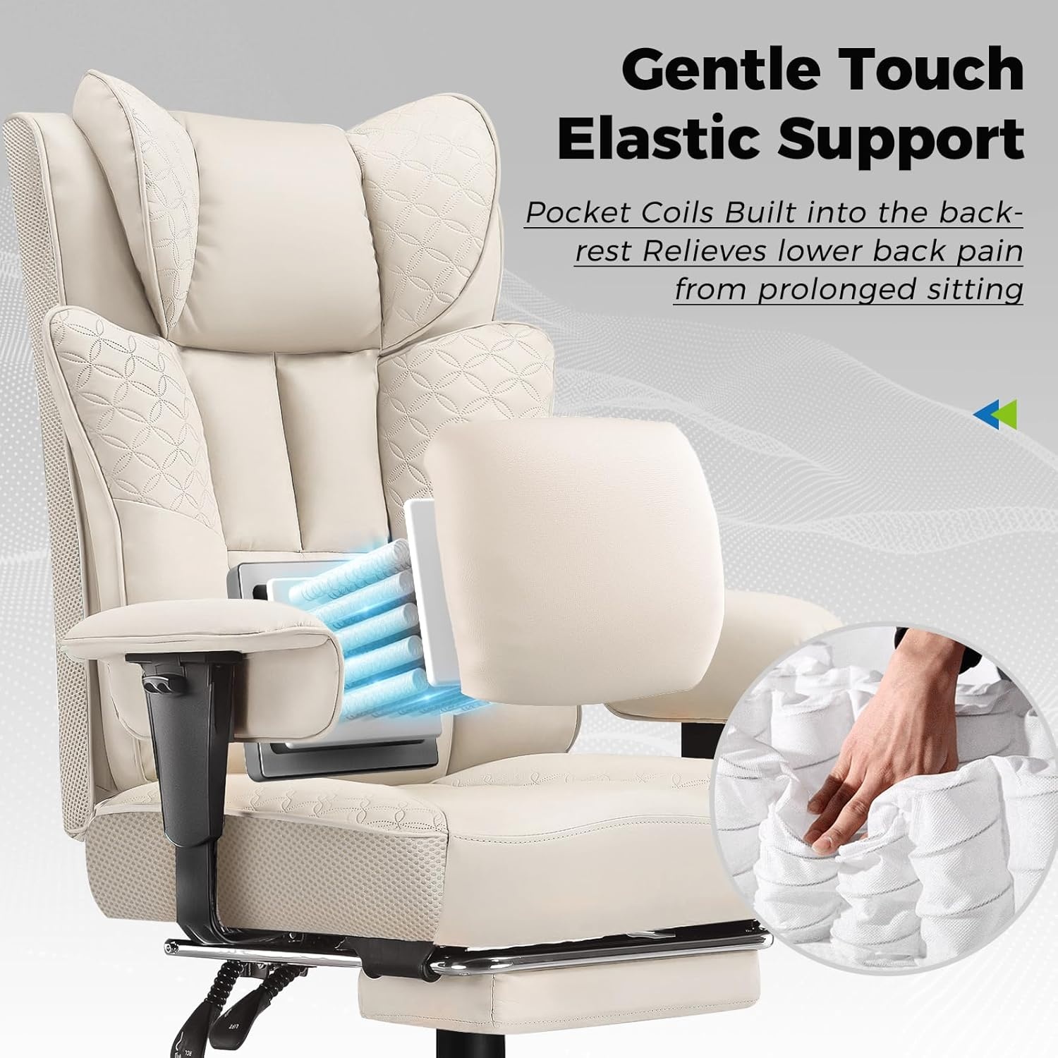 image:imageGTPLAYER Big and Tall Office Chair Wide Ergonomic Gaming Chair with Deluxe Embossing Designed Leather with Foot Rest150Reclining Adjustable Soft Armrests Pocket Spring Back Support and PillowPubeige