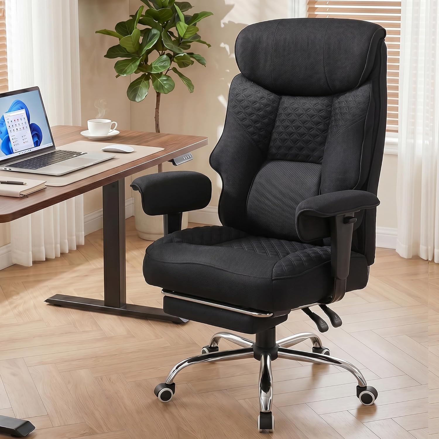 image:imageGTPLAYER Big and Tall Office Chair Wide Ergonomic Gaming Chair with Deluxe Embossing Designed Leather with Foot Rest150Reclining Adjustable Soft Armrests Pocket Spring Back Support and PillowFabricblack