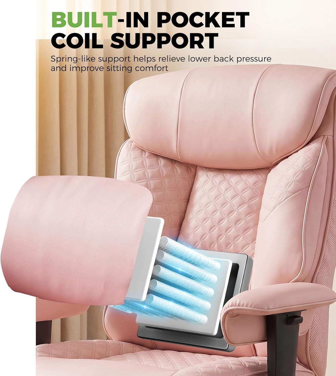 image:imageGTPLAYER Big and Tall Office Chair Wide Ergonomic Gaming Chair with Deluxe Embossing Designed Leather with Foot Rest150Reclining Adjustable Soft Armrests Pocket Spring Back Support and PillowPupink