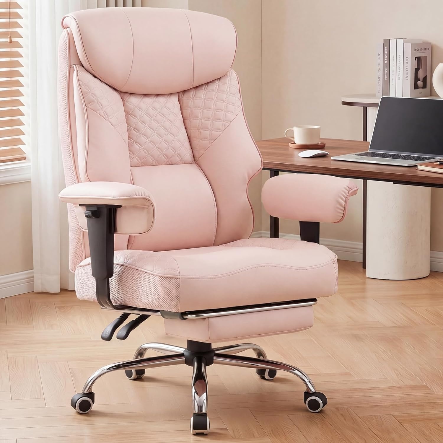 image:imageGTPLAYER Big and Tall Office Chair Wide Ergonomic Gaming Chair with Deluxe Embossing Designed Leather with Foot Rest150Reclining Adjustable Soft Armrests Pocket Spring Back Support and PillowPupink
