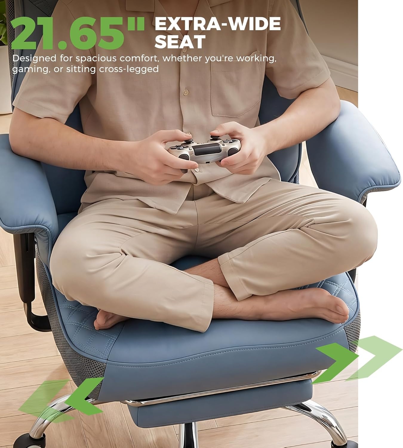 image:imageGTPLAYER Big and Tall Office Chair Wide Ergonomic Gaming Chair with Deluxe Embossing Designed Leather with Foot Rest150Reclining Adjustable Soft Armrests Pocket Spring Back Support and PillowPulakeblue