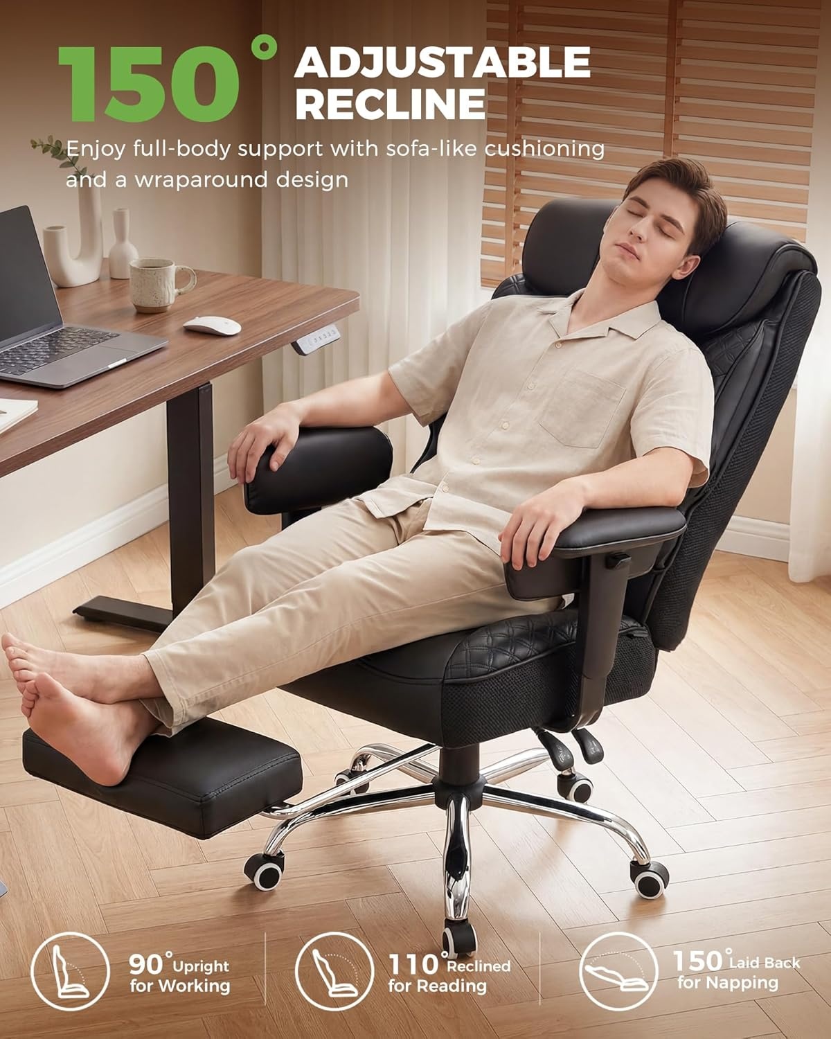 image:imageGTPLAYER Big and Tall Office Chair Wide Ergonomic Gaming Chair with Deluxe Embossing Designed Leather with Foot Rest150Reclining Adjustable Soft Armrests Pocket Spring Back Support and PillowPujet Black