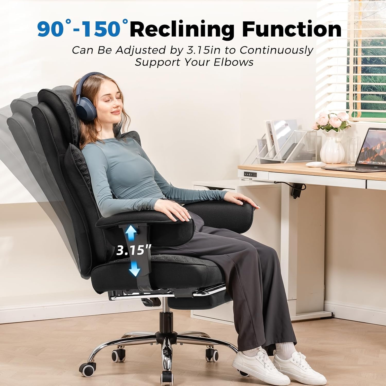 image:imageGTPLAYER Big and Tall Office Chair Wide Ergonomic Gaming Chair with Deluxe Embossing Designed Leather with Foot Rest150Reclining Adjustable Soft Armrests Pocket Spring Back Support and PillowFabricblack