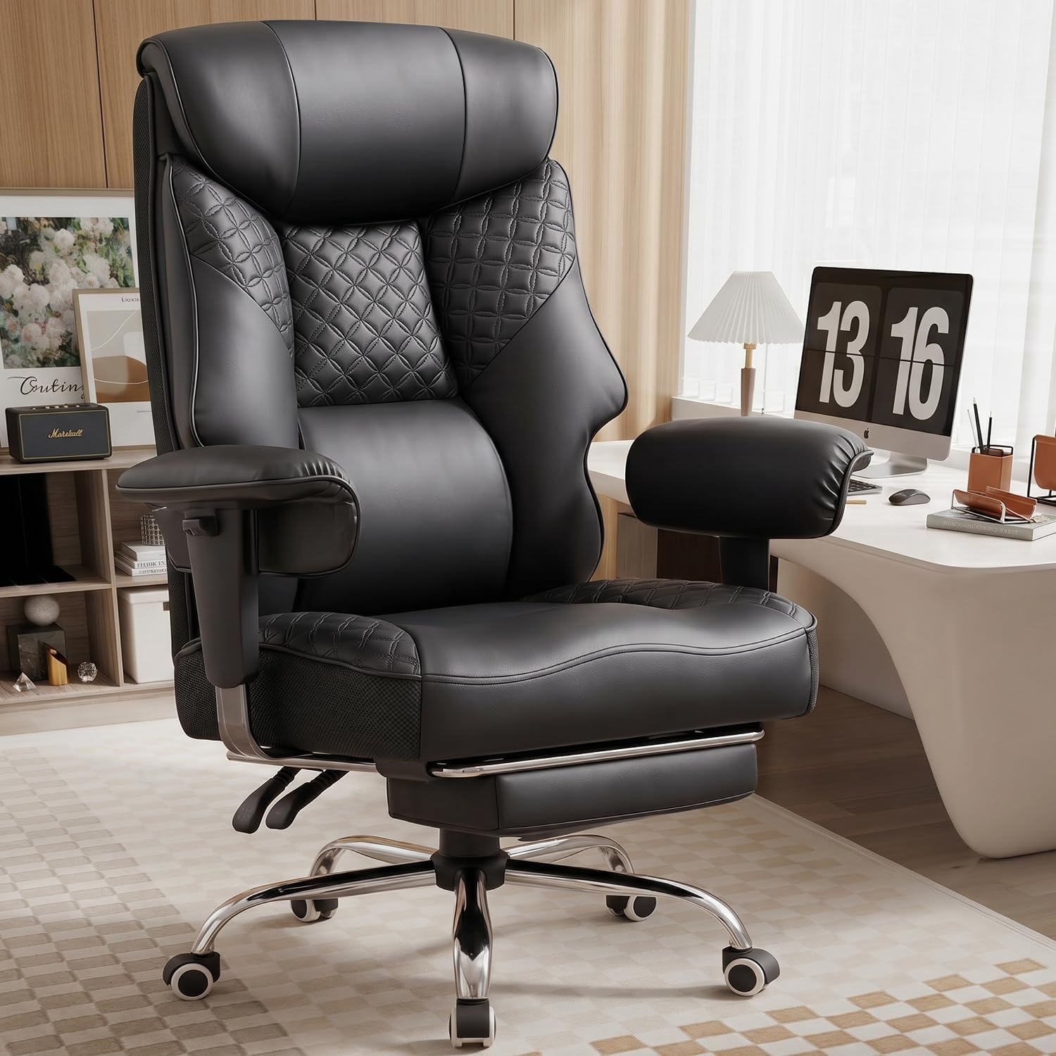 image:imageGTPLAYER Big and Tall Office Chair Wide Ergonomic Gaming Chair with Deluxe Embossing Designed Leather with Foot Rest150Reclining Adjustable Soft Armrests Pocket Spring Back Support and PillowPublack