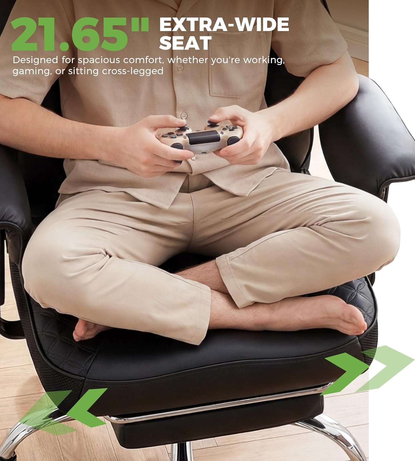 image:imageGTPLAYER Big and Tall Office Chair Wide Ergonomic Gaming Chair with Deluxe Embossing Designed Leather with Foot Rest150Reclining Adjustable Soft Armrests Pocket Spring Back Support and PillowPublack