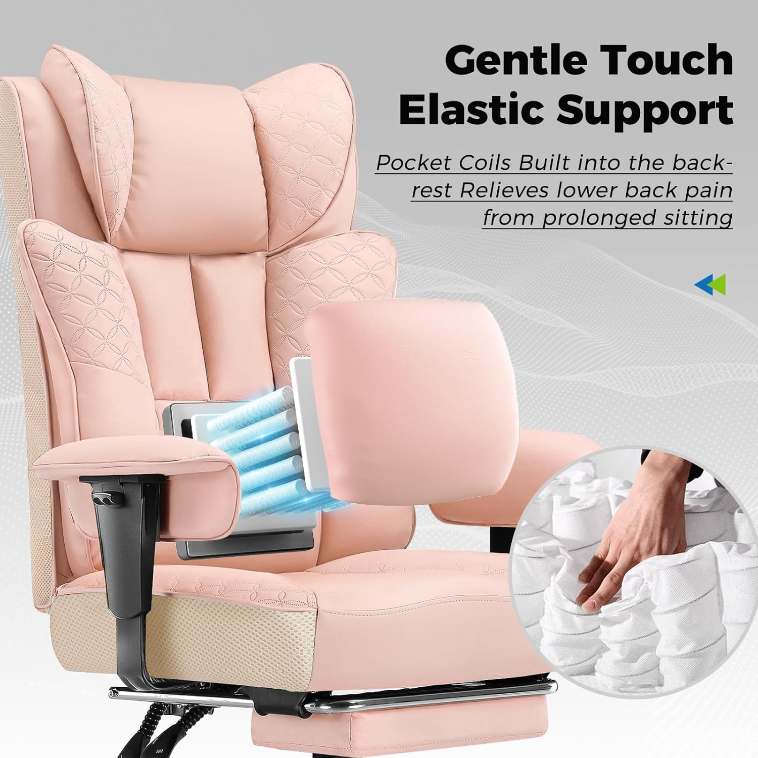 image:imageGTPLAYER Big and Tall Office Chair Wide Ergonomic Gaming Chair with Deluxe Embossing Designed Leather with Foot Rest150Reclining Adjustable Soft Armrests Pocket Spring Back Support and PillowPupink