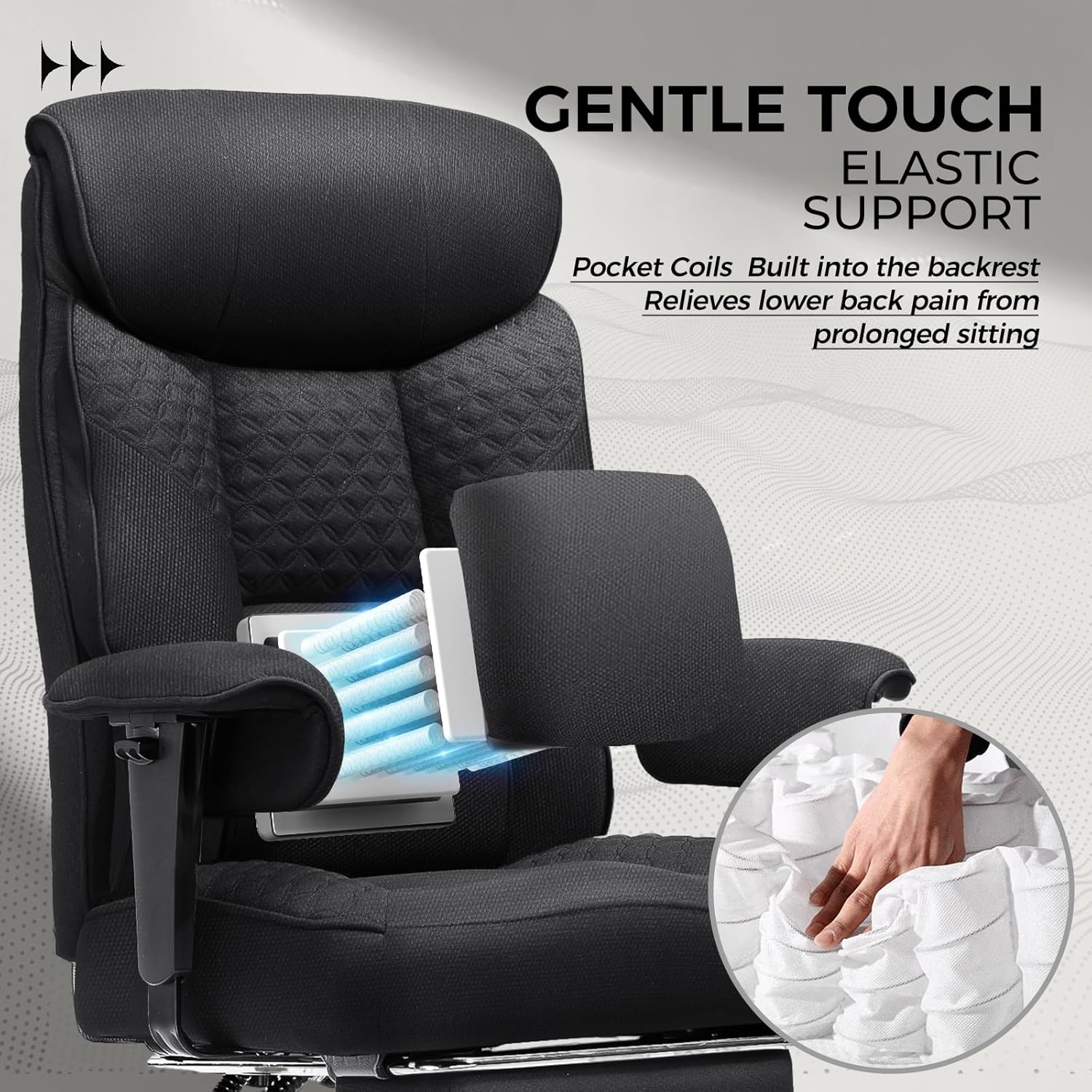 image:imageGTPLAYER Big and Tall Office Chair Wide Ergonomic Gaming Chair with Deluxe Embossing Designed Leather with Foot Rest150Reclining Adjustable Soft Armrests Pocket Spring Back Support and PillowFabricblack