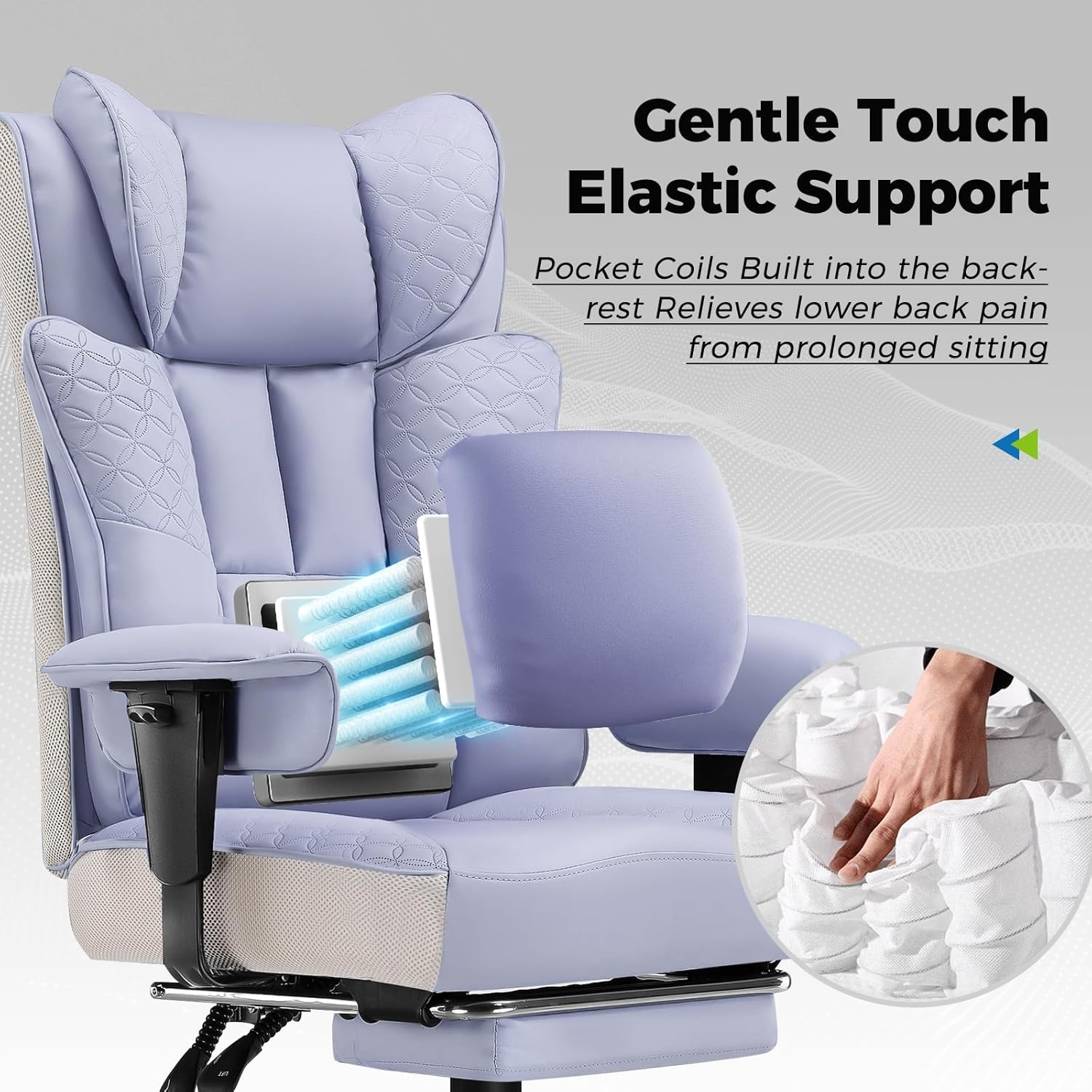 image:imageGTPLAYER Big and Tall Office Chair Wide Ergonomic Gaming Chair with Deluxe Embossing Designed Leather with Foot Rest150Reclining Adjustable Soft Armrests Pocket Spring Back Support and PillowPupurple
