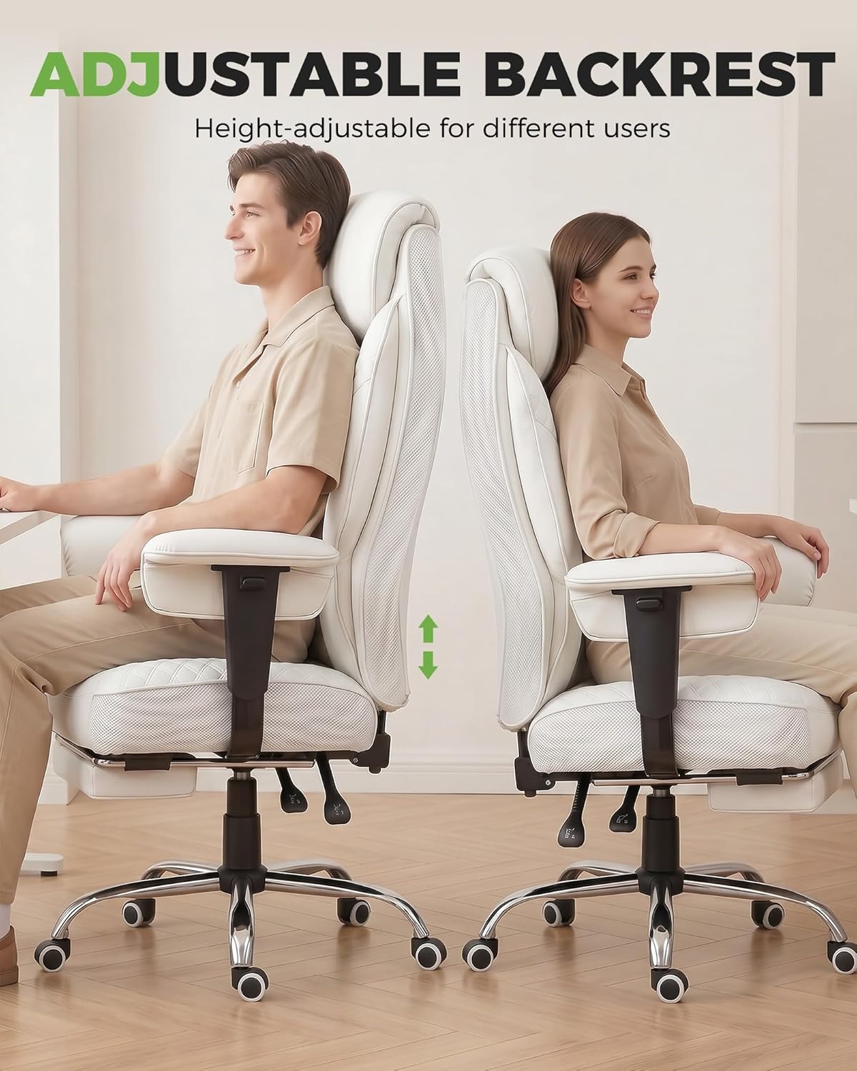 image:imageGTPLAYER Big and Tall Office Chair Wide Ergonomic Gaming Chair with Deluxe Embossing Designed Leather with Foot Rest150Reclining Adjustable Soft Armrests Pocket Spring Back Support and PillowPuwhite