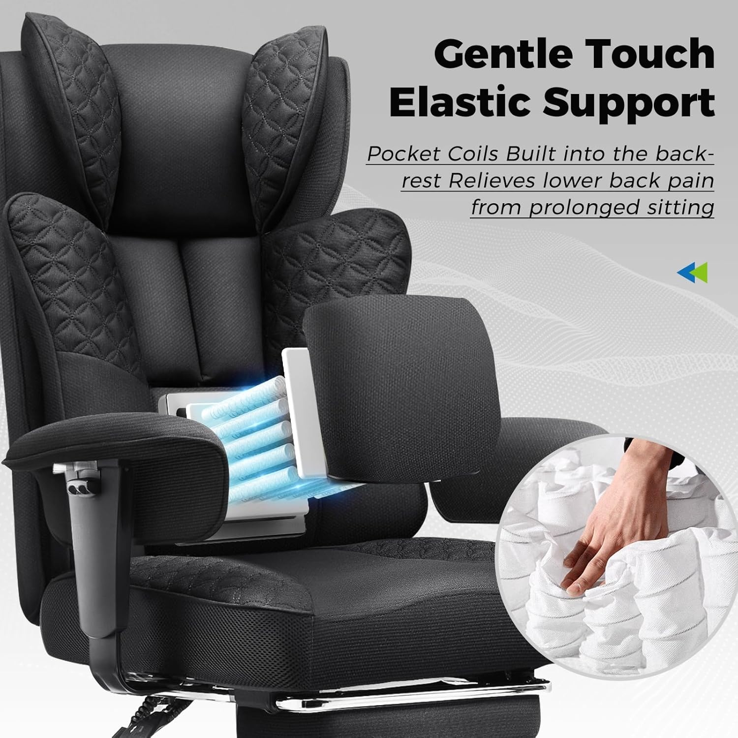 image:imageGTPLAYER Big and Tall Office Chair Wide Ergonomic Gaming Chair with Deluxe Embossing Designed Leather with Foot Rest150Reclining Adjustable Soft Armrests Pocket Spring Back Support and PillowFabricblack
