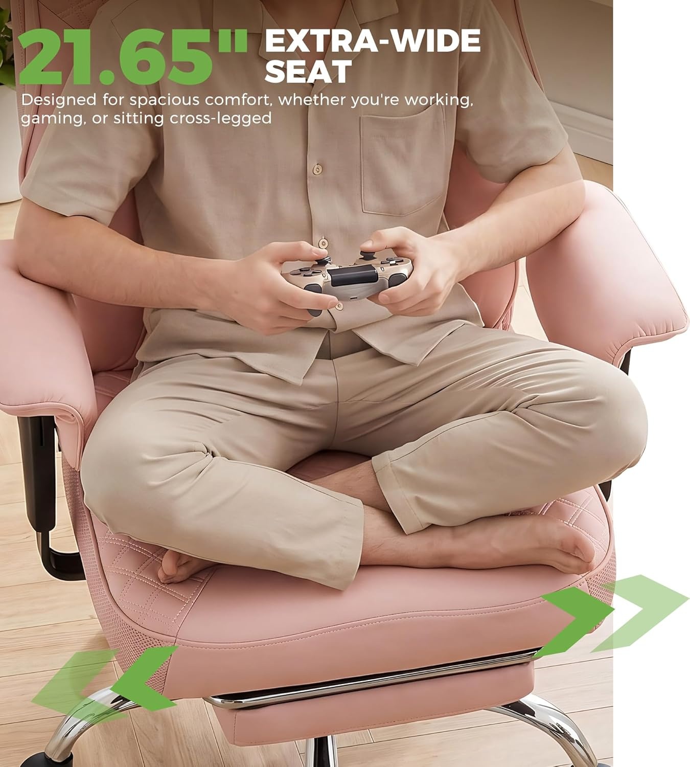 image:imageGTPLAYER Big and Tall Office Chair Wide Ergonomic Gaming Chair with Deluxe Embossing Designed Leather with Foot Rest150Reclining Adjustable Soft Armrests Pocket Spring Back Support and PillowPupink