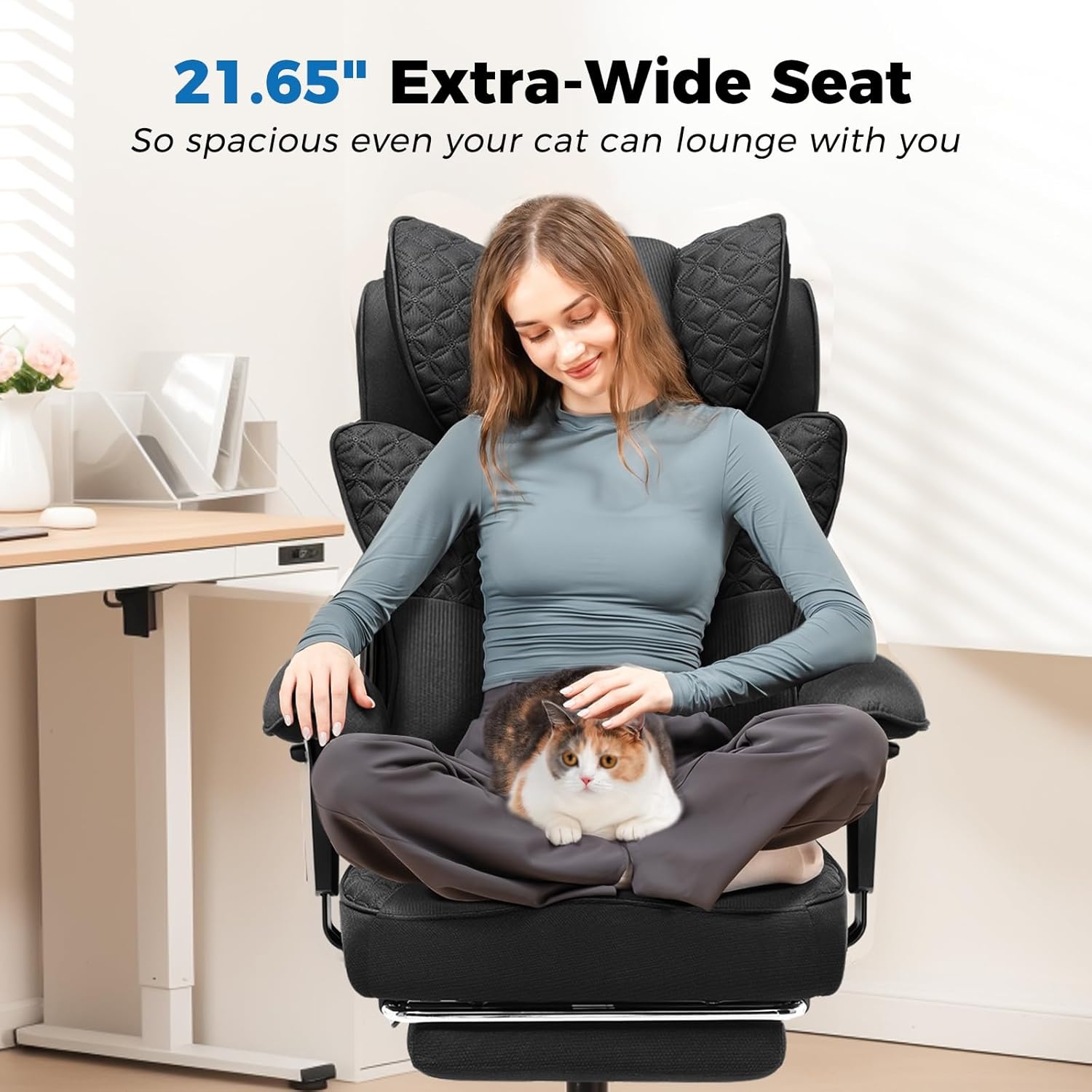 image:imageGTPLAYER Big and Tall Office Chair Wide Ergonomic Gaming Chair with Deluxe Embossing Designed Leather with Foot Rest150Reclining Adjustable Soft Armrests Pocket Spring Back Support and PillowFabricblack