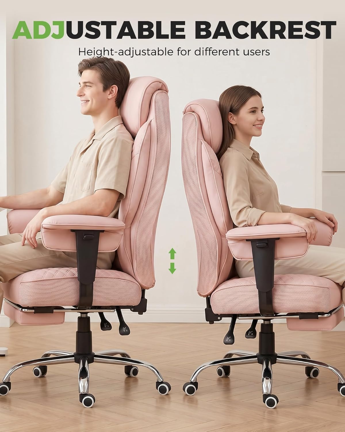 image:imageGTPLAYER Big and Tall Office Chair Wide Ergonomic Gaming Chair with Deluxe Embossing Designed Leather with Foot Rest150Reclining Adjustable Soft Armrests Pocket Spring Back Support and PillowPupink
