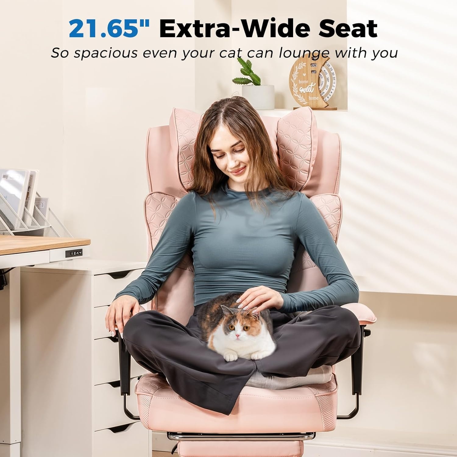 image:imageGTPLAYER Big and Tall Office Chair Wide Ergonomic Gaming Chair with Deluxe Embossing Designed Leather with Foot Rest150Reclining Adjustable Soft Armrests Pocket Spring Back Support and PillowPupink