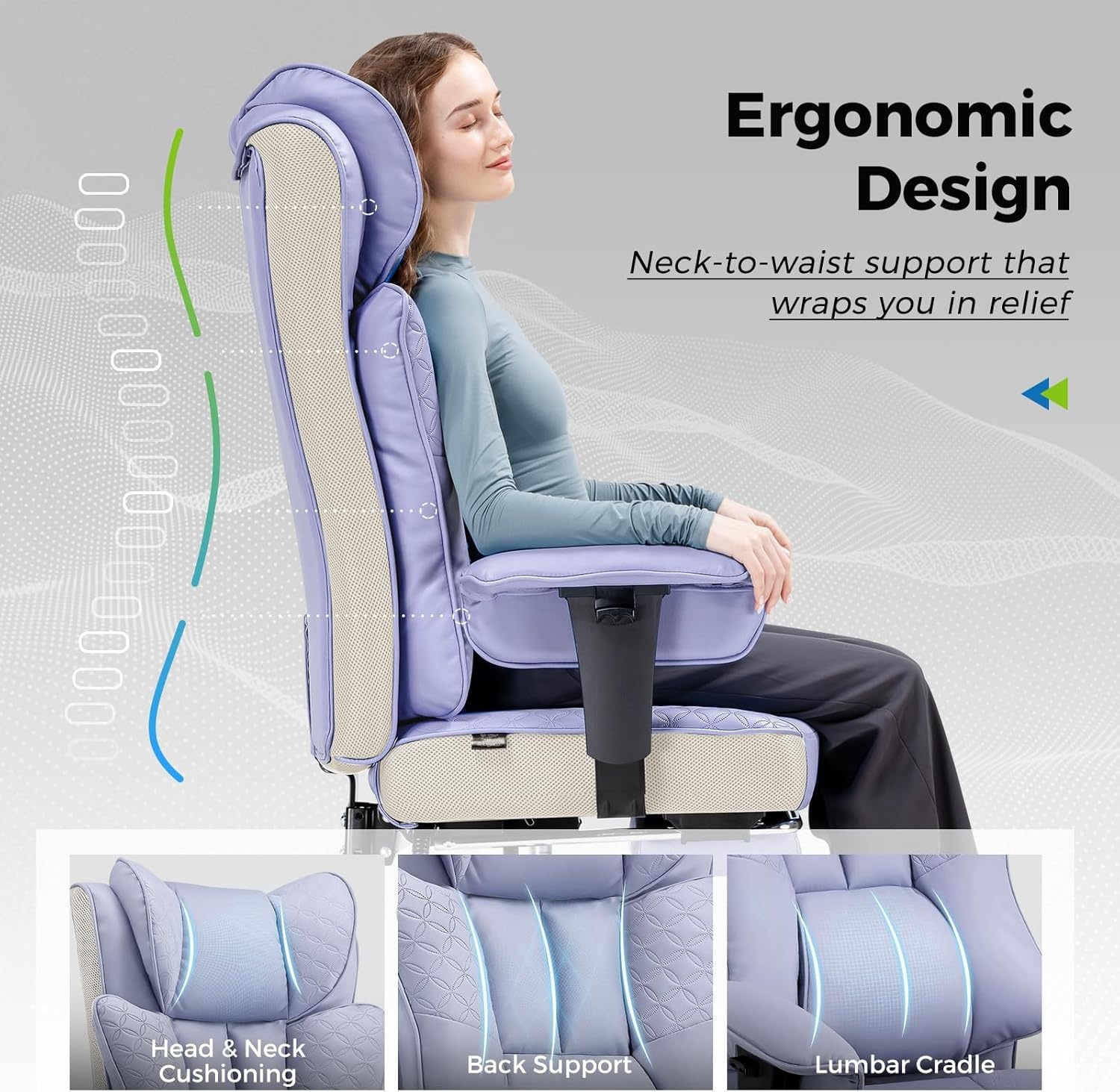 image:imageGTPLAYER Big and Tall Office Chair Wide Ergonomic Gaming Chair with Deluxe Embossing Designed Leather with Foot Rest150Reclining Adjustable Soft Armrests Pocket Spring Back Support and PillowPupurple