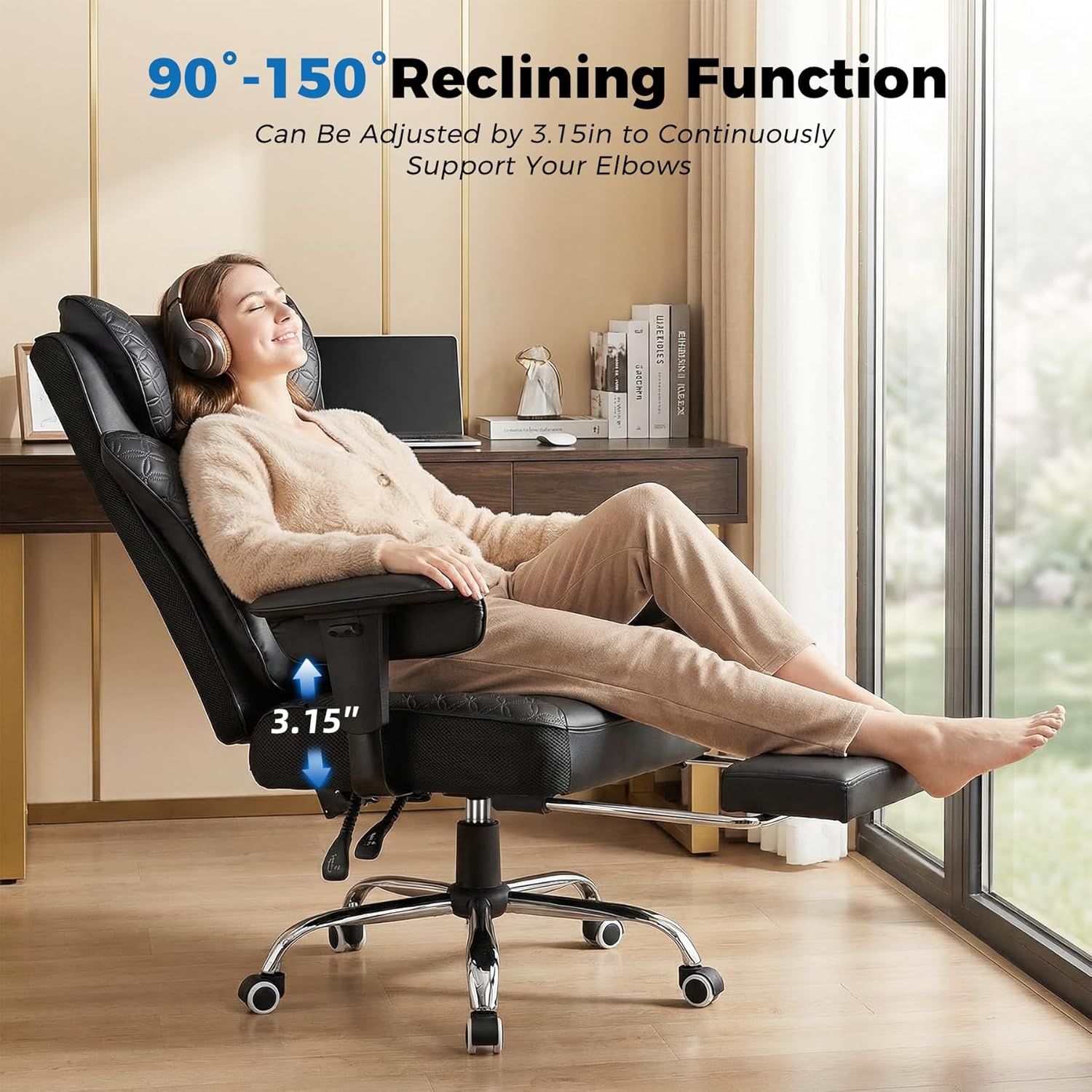 image:imageGTPLAYER Big and Tall Office Chair Wide Ergonomic Gaming Chair with Deluxe Embossing Designed Leather with Foot Rest150Reclining Adjustable Soft Armrests Pocket Spring Back Support and PillowPublack