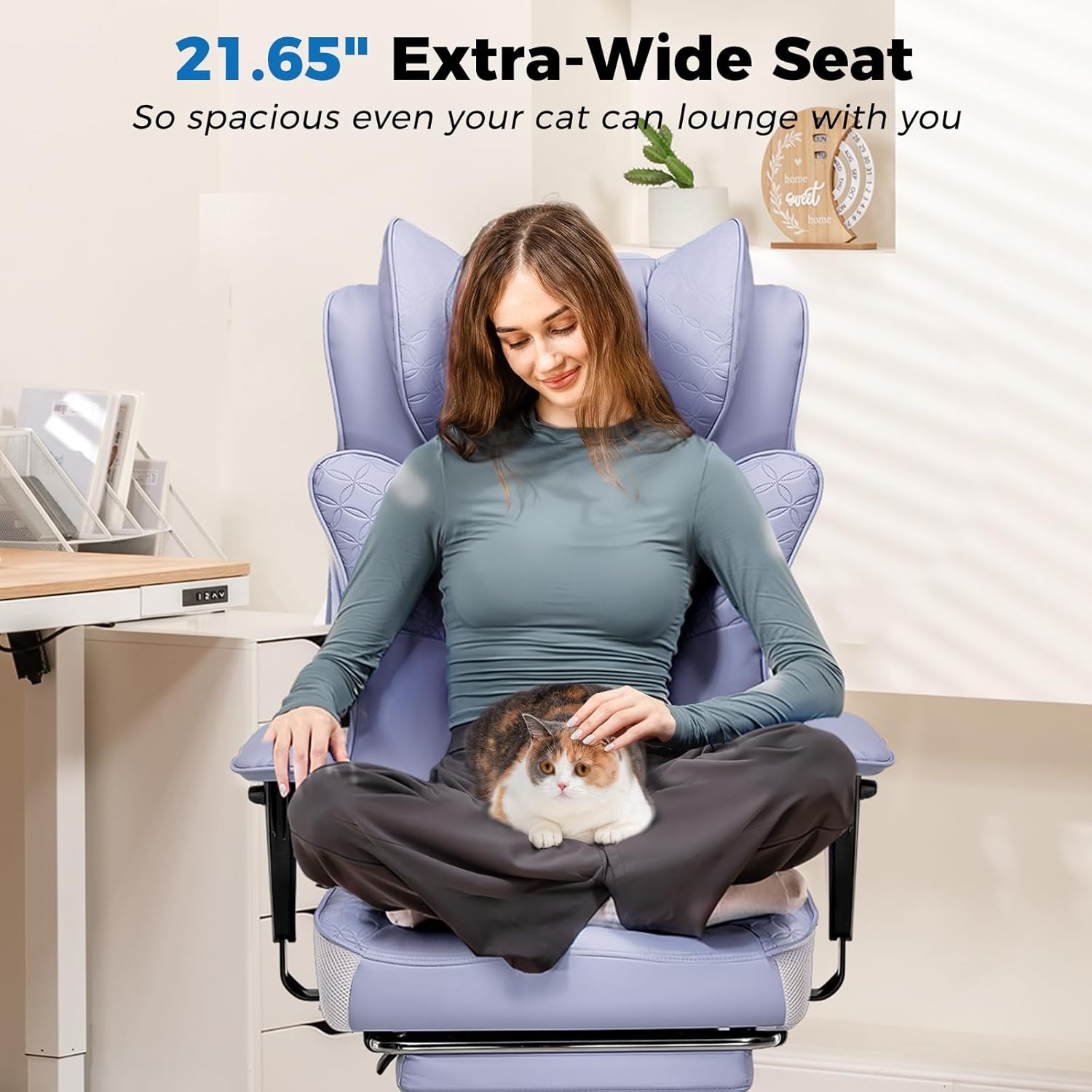 image:imageGTPLAYER Big and Tall Office Chair Wide Ergonomic Gaming Chair with Deluxe Embossing Designed Leather with Foot Rest150Reclining Adjustable Soft Armrests Pocket Spring Back Support and PillowPupurple