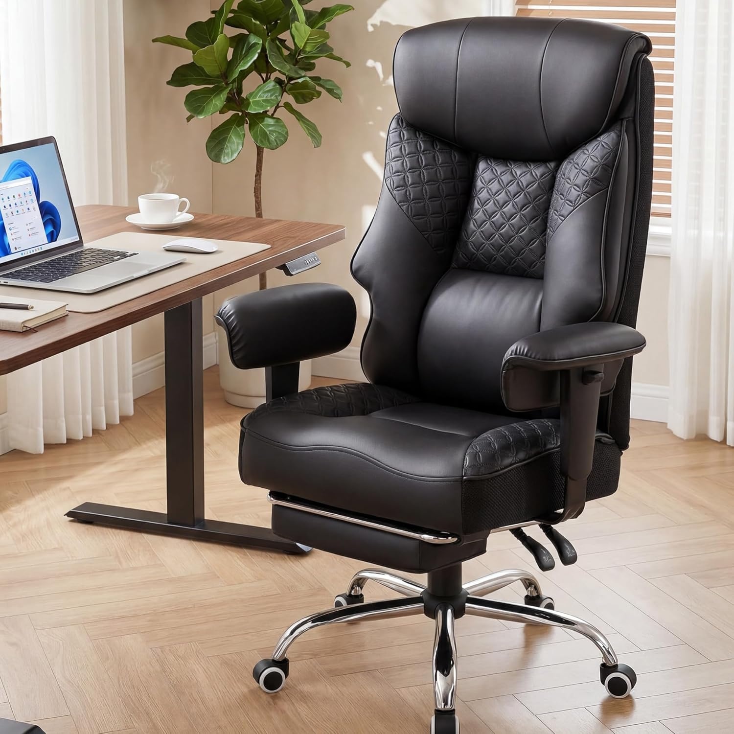 image:imageGTPLAYER Big and Tall Office Chair Wide Ergonomic Gaming Chair with Deluxe Embossing Designed Leather with Foot Rest150Reclining Adjustable Soft Armrests Pocket Spring Back Support and PillowPujet Black