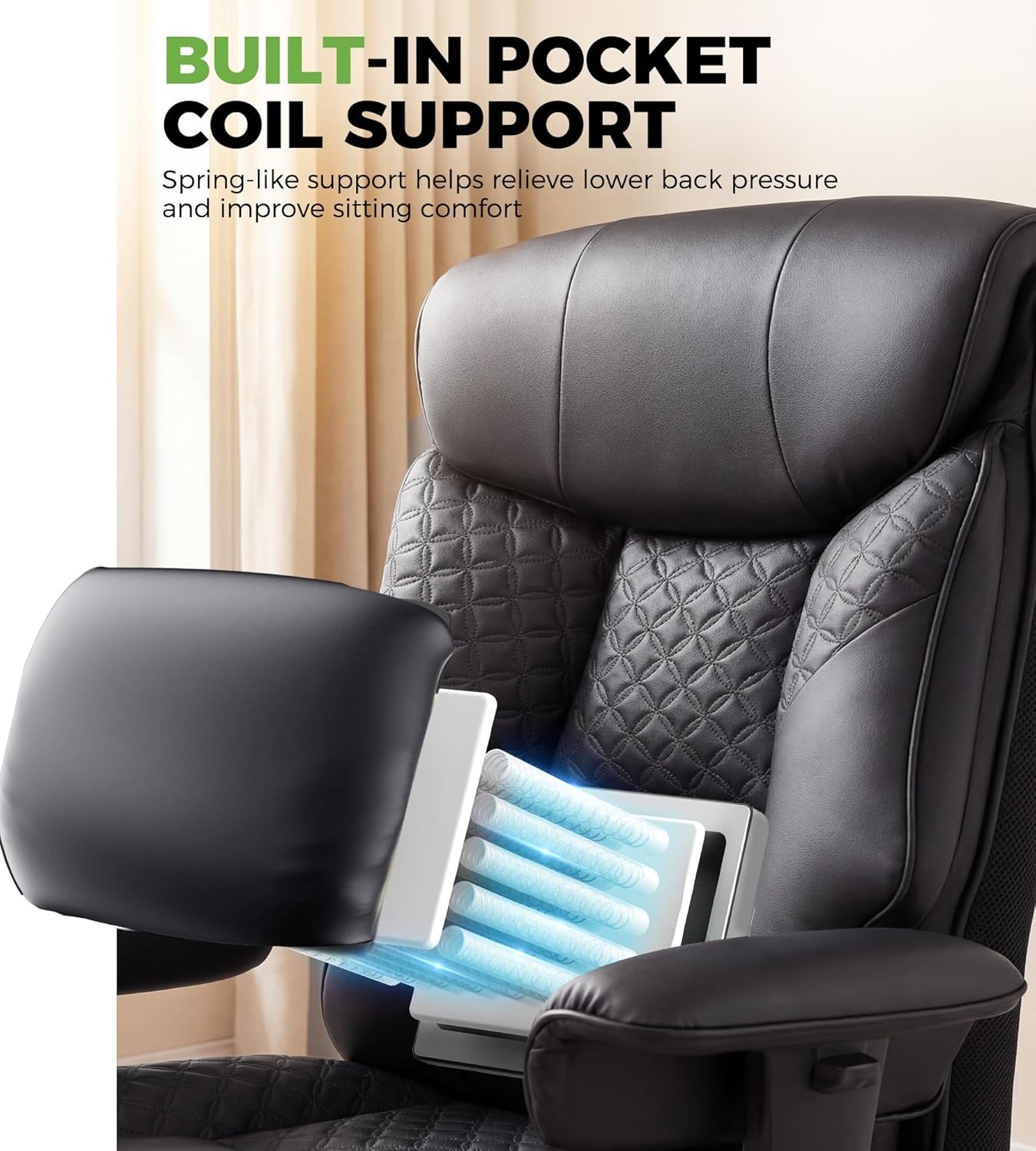 image:imageGTPLAYER Big and Tall Office Chair Wide Ergonomic Gaming Chair with Deluxe Embossing Designed Leather with Foot Rest150Reclining Adjustable Soft Armrests Pocket Spring Back Support and PillowPublack