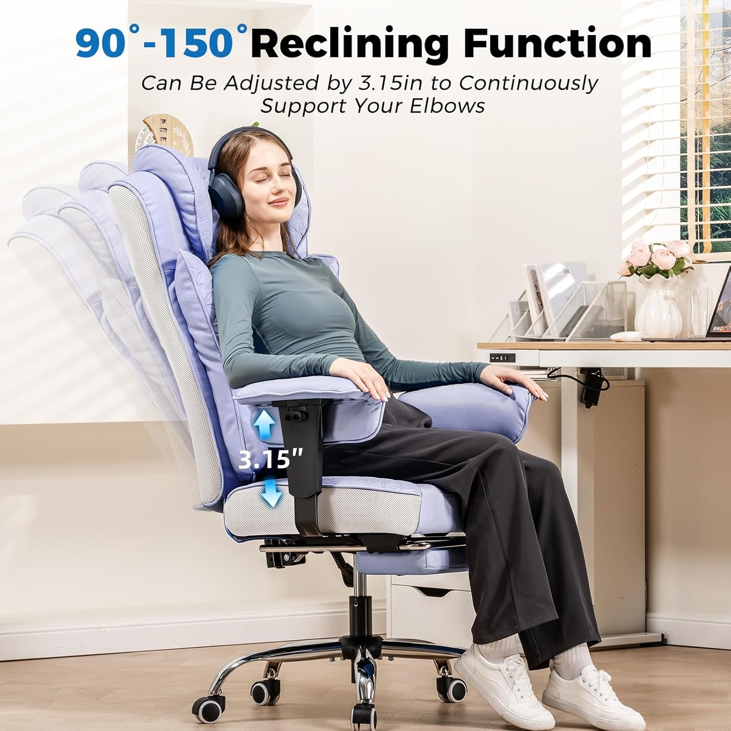 image:imageGTPLAYER Big and Tall Office Chair Wide Ergonomic Gaming Chair with Deluxe Embossing Designed Leather with Foot Rest150Reclining Adjustable Soft Armrests Pocket Spring Back Support and PillowPupurple