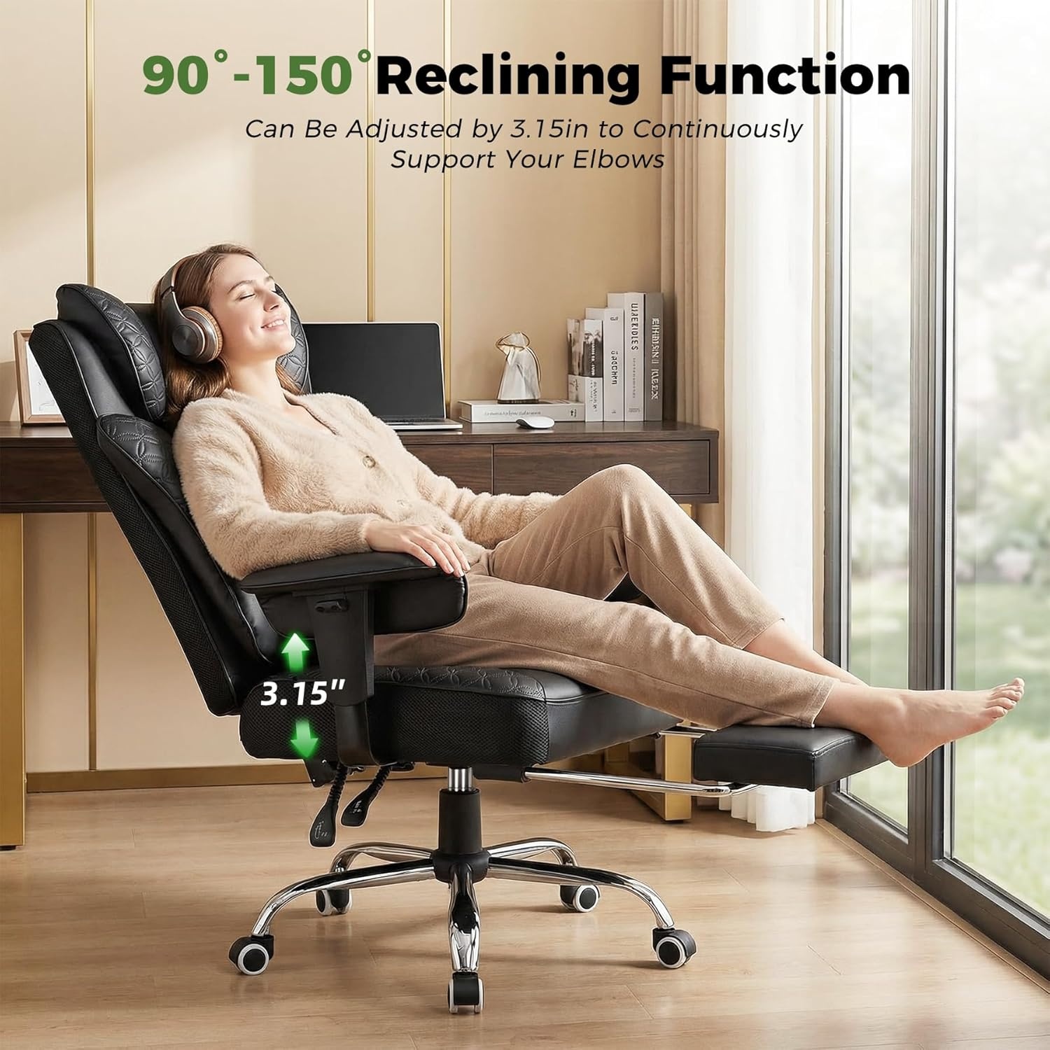 image:imageGTPLAYER Big and Tall Office Chair Wide Ergonomic Gaming Chair with Deluxe Embossing Designed Leather with Foot Rest150Reclining Adjustable Soft Armrests Pocket Spring Back Support and PillowPucoal Black
