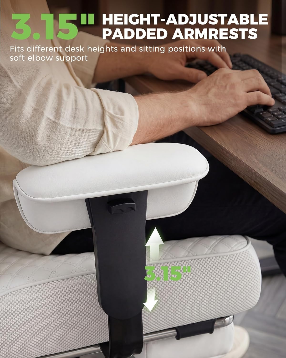 image:imageGTPLAYER Big and Tall Office Chair Wide Ergonomic Gaming Chair with Deluxe Embossing Designed Leather with Foot Rest150Reclining Adjustable Soft Armrests Pocket Spring Back Support and PillowPuwhite
