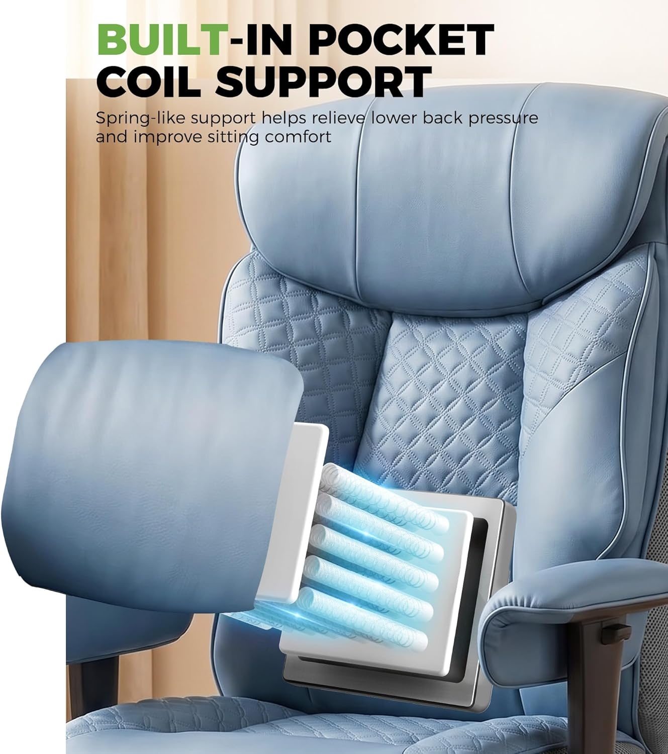 image:imageGTPLAYER Big and Tall Office Chair Wide Ergonomic Gaming Chair with Deluxe Embossing Designed Leather with Foot Rest150Reclining Adjustable Soft Armrests Pocket Spring Back Support and PillowPulakeblue