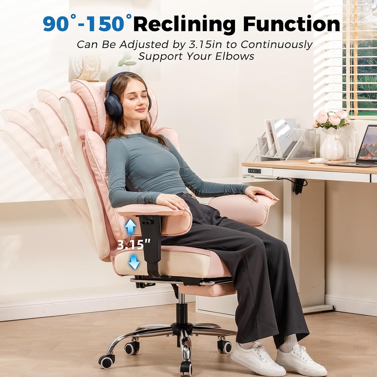 image:imageGTPLAYER Big and Tall Office Chair Wide Ergonomic Gaming Chair with Deluxe Embossing Designed Leather with Foot Rest150Reclining Adjustable Soft Armrests Pocket Spring Back Support and PillowPupink