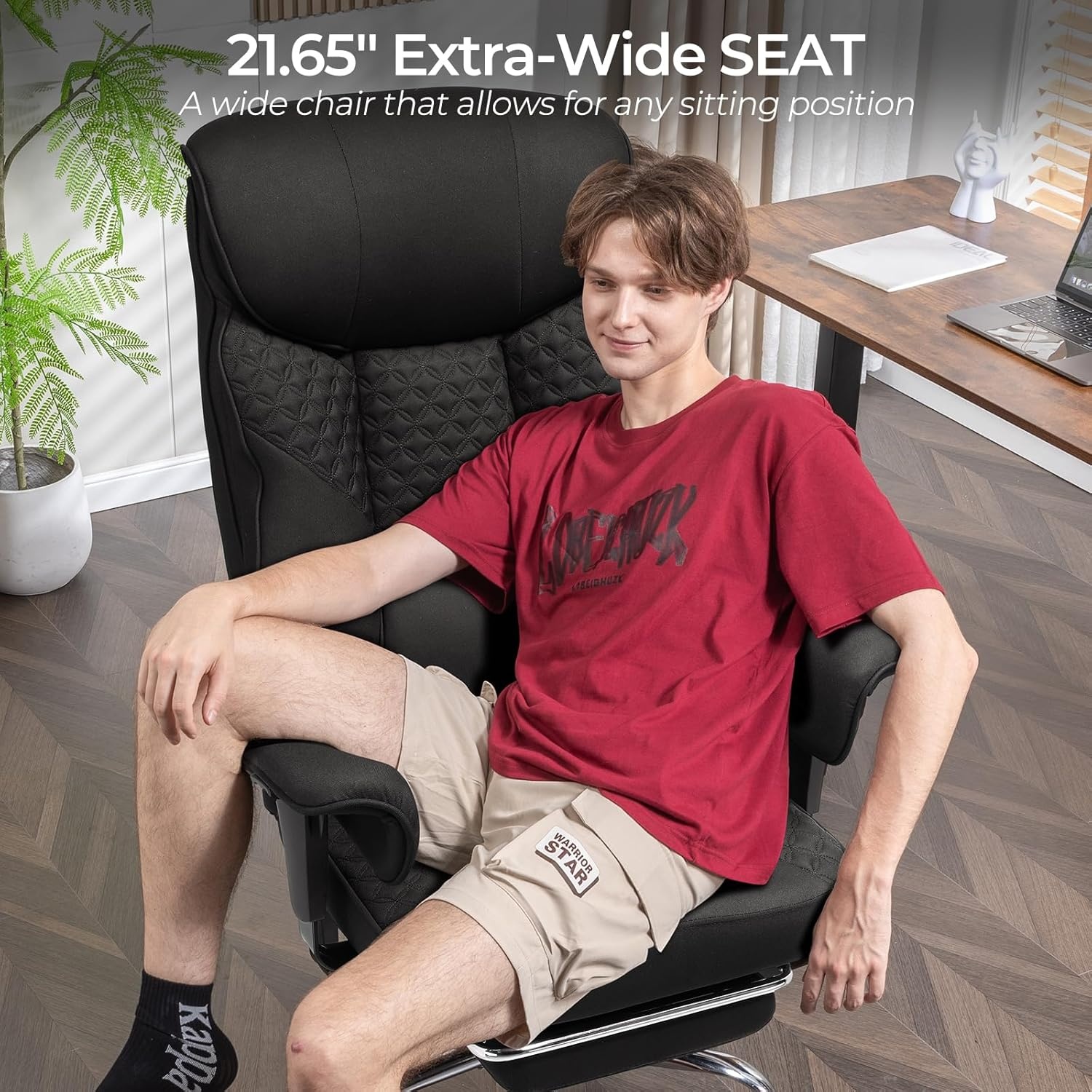 image:imageGTPLAYER Big and Tall Office Chair Wide Ergonomic Gaming Chair with Deluxe Embossing Designed Leather with Foot Rest150Reclining Adjustable Soft Armrests Pocket Spring Back Support and PillowFabricblack