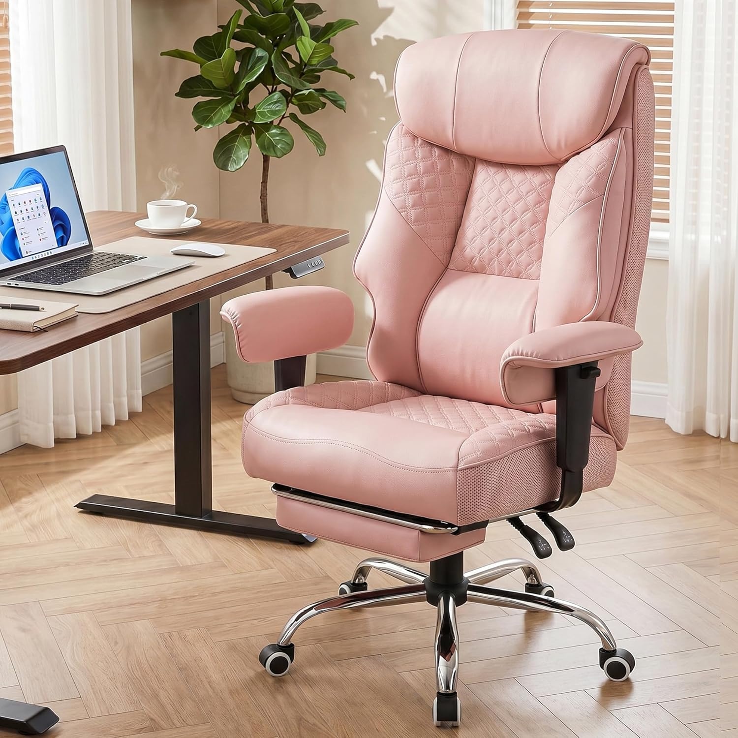 image:imageGTPLAYER Big and Tall Office Chair Wide Ergonomic Gaming Chair with Deluxe Embossing Designed Leather with Foot Rest150Reclining Adjustable Soft Armrests Pocket Spring Back Support and PillowPupink