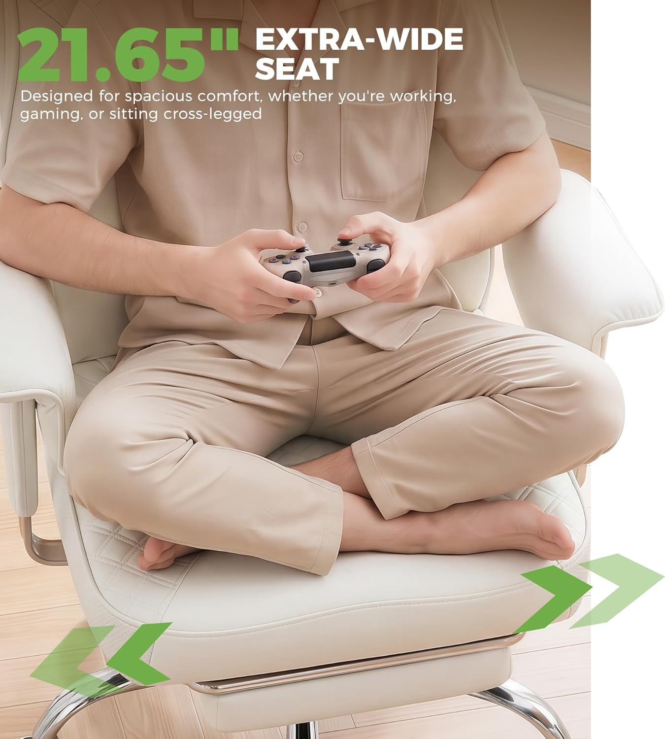 image:imageGTPLAYER Big and Tall Office Chair Wide Ergonomic Gaming Chair with Deluxe Embossing Designed Leather with Foot Rest150Reclining Adjustable Soft Armrests Pocket Spring Back Support and PillowPuwhite
