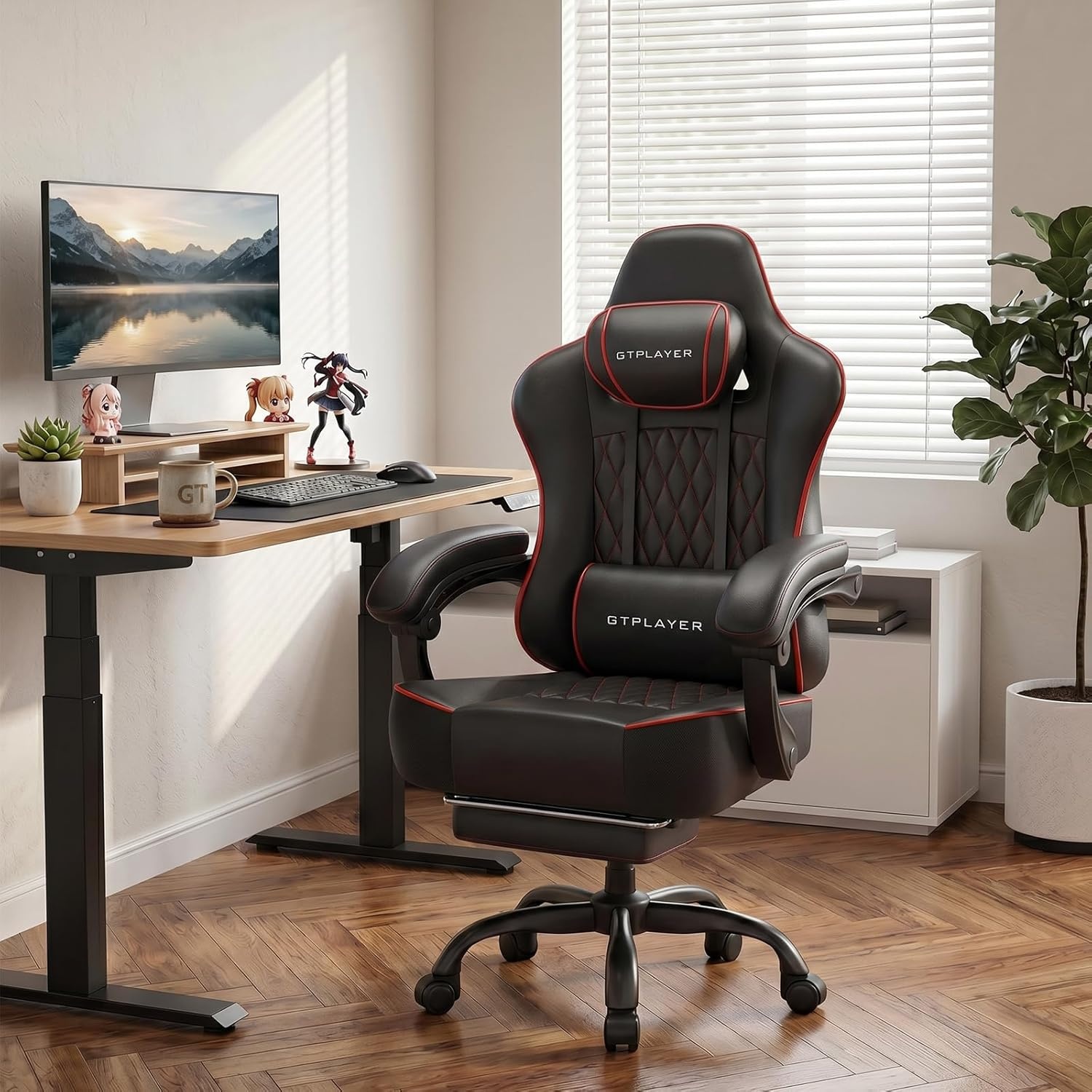 image:imageGTPLAYER Gaming Chair Gaming Chair for Adults Computer Game Chairs with amp Footrest BlackBlack Red