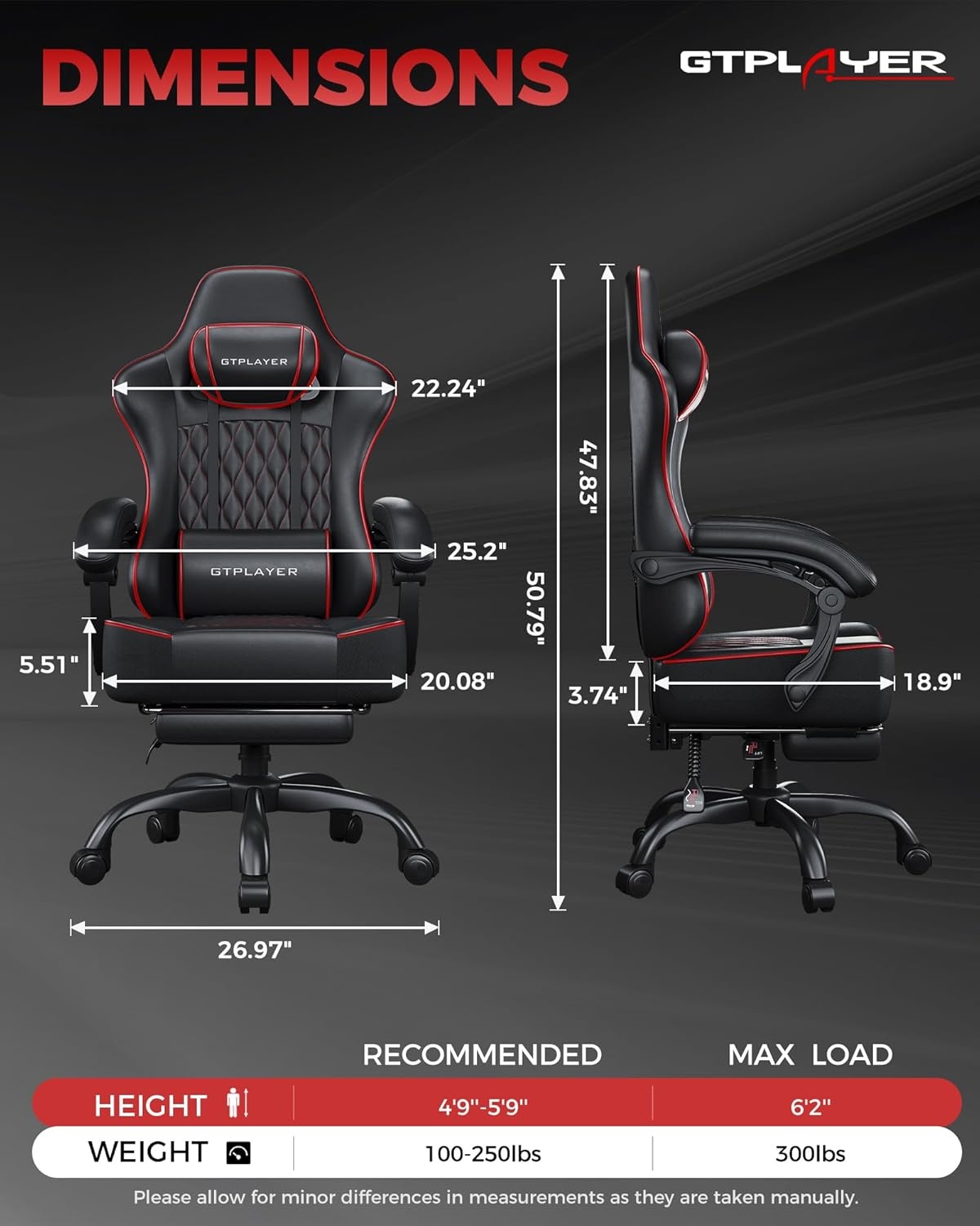 image:imageGTPLAYER Gaming Chair Gaming Chair for Adults Computer Game Chairs with amp Footrest BlackBlack Red