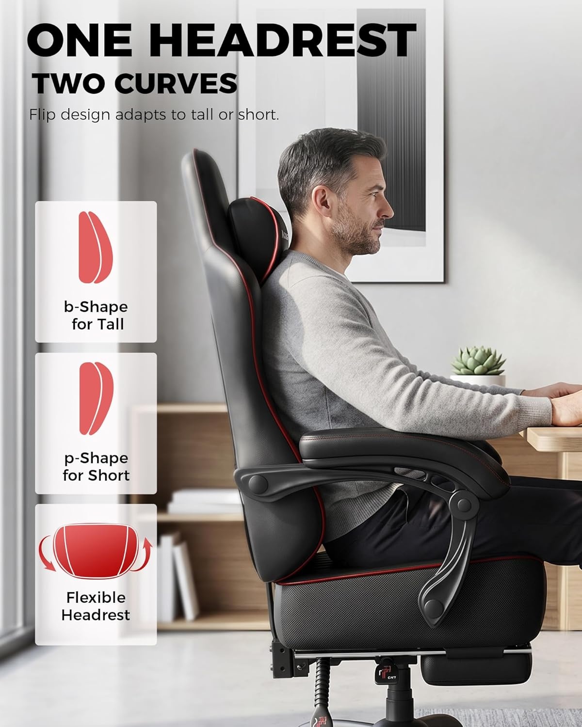 image:imageGTPLAYER Gaming Chair Gaming Chair for Adults Computer Game Chairs with amp Footrest BlackBlack Red