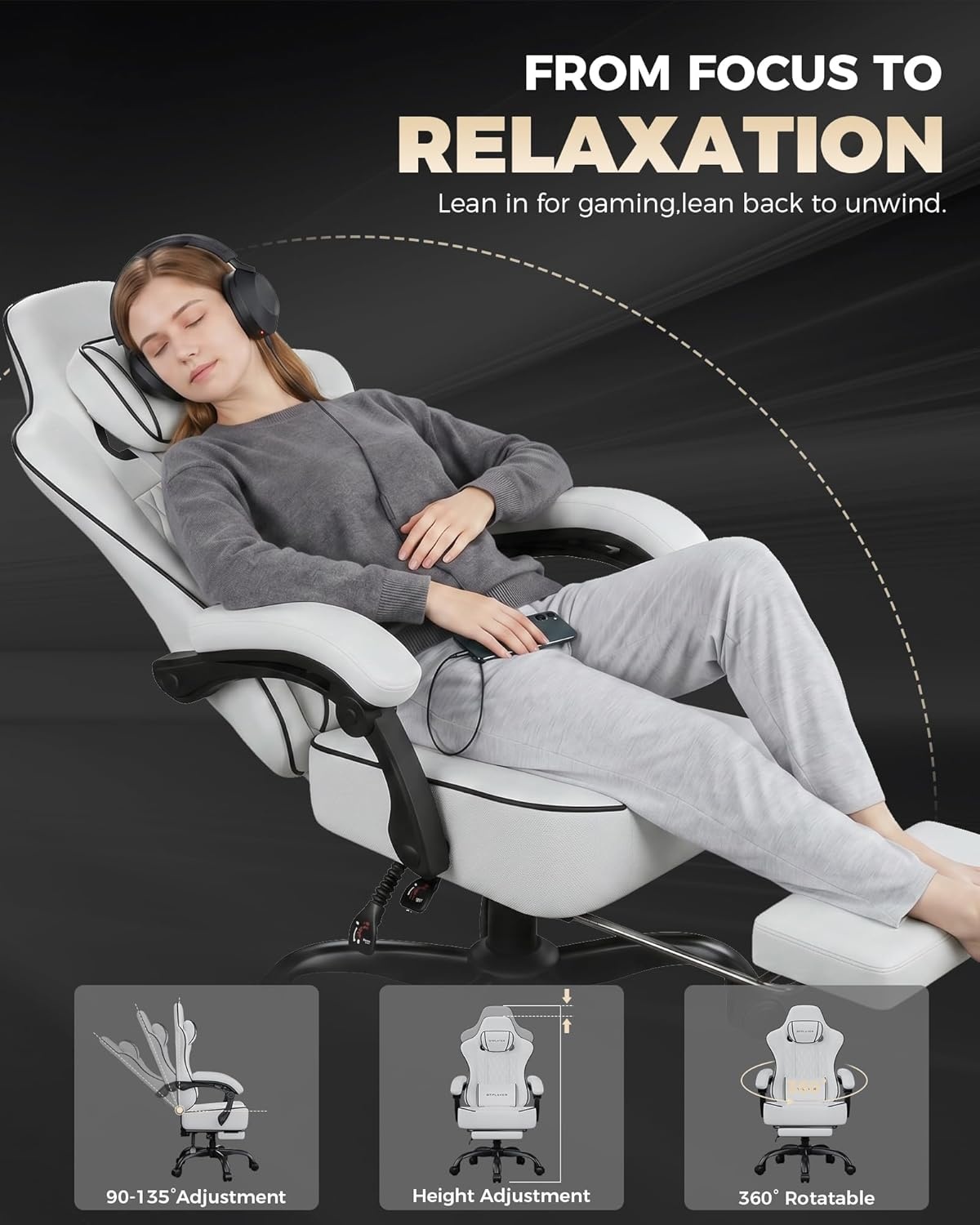 image:imageGTPLAYER Gaming Chair Gaming Chair for Adults Computer Game Chairs with amp Footrest BlackWhite