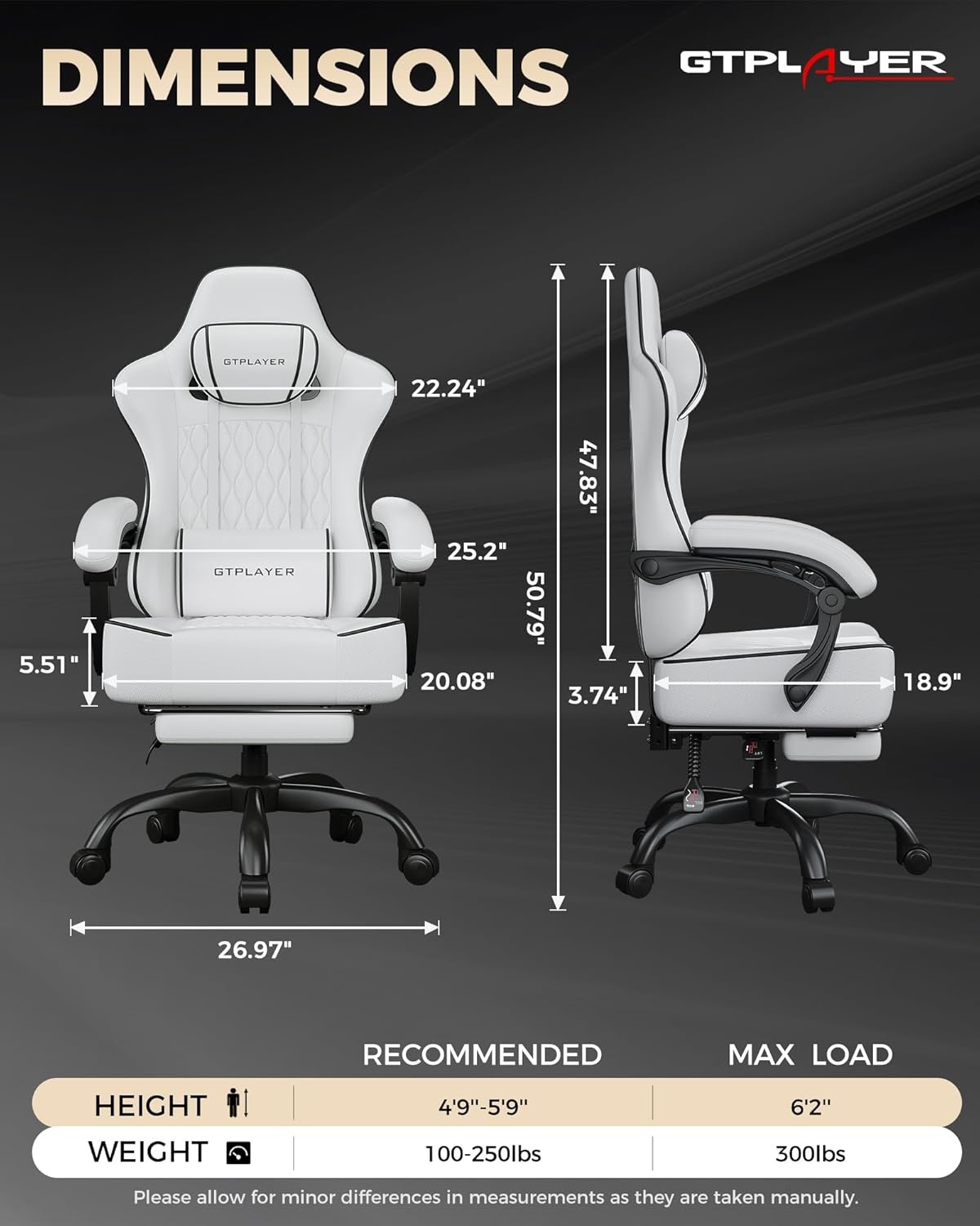 image:imageGTPLAYER Gaming Chair Gaming Chair for Adults Computer Game Chairs with amp Footrest BlackWhite