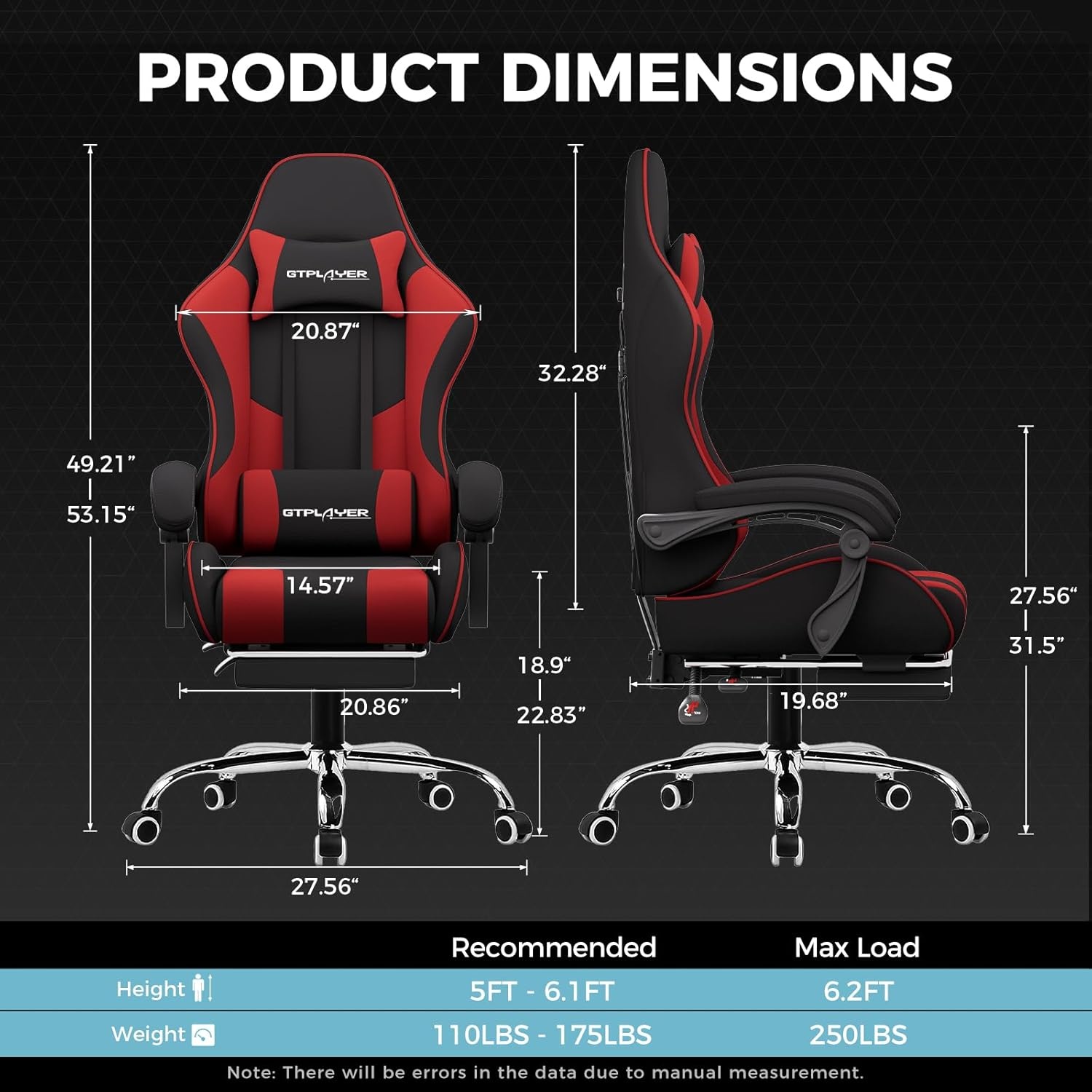 image:imageGTPLAYER Gaming Chair Computer Chair with Footrest and Lumbar Support Height Adjustable Game Chair with 360Swivel Seat and Headrest and for Office or Gaming WhiteFabric Red